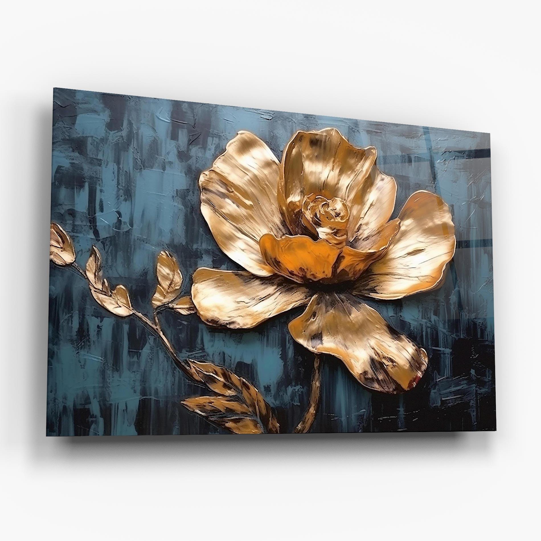Tablou Sticla Golden Rose On Blue mockup 6
