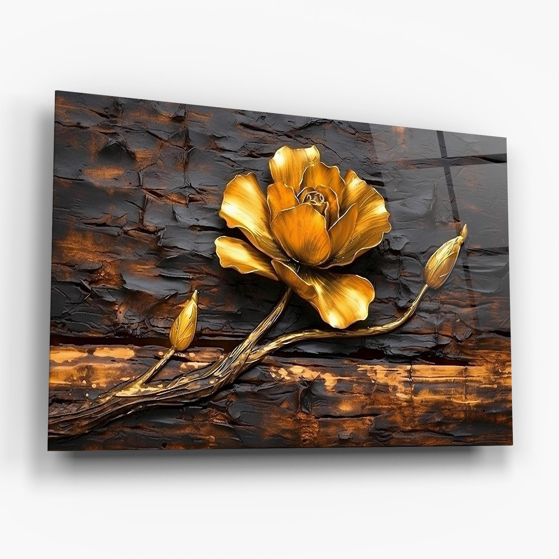 Tablou Sticla Golden Rose On Wood mockup 6