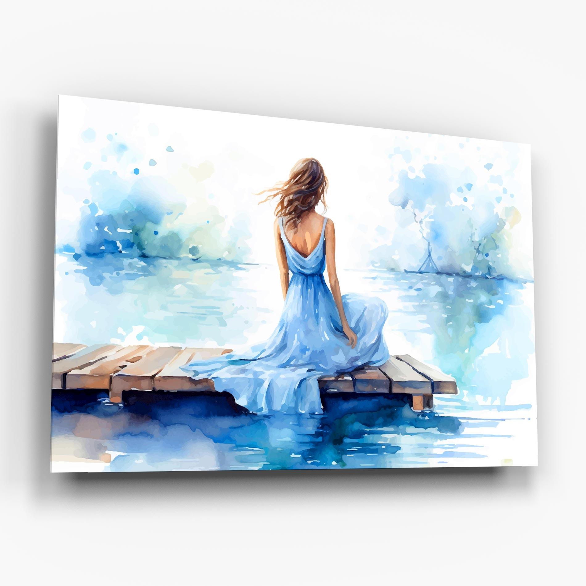 Tablou Sticla Lake Blue Woman mockup 6