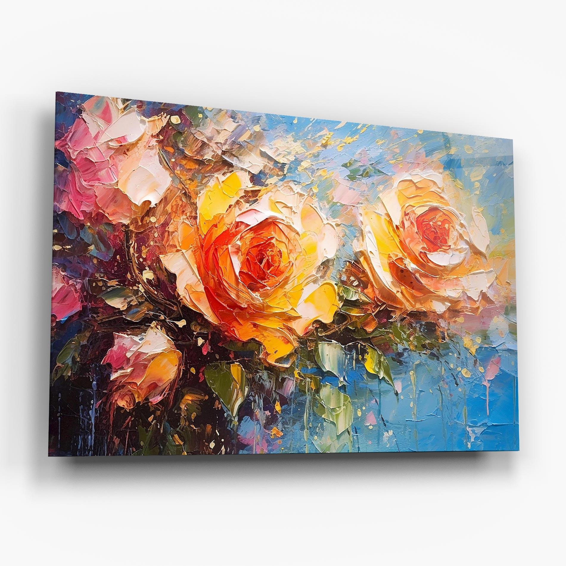 Tablou Sticla Orange Roses Painting mockup 6