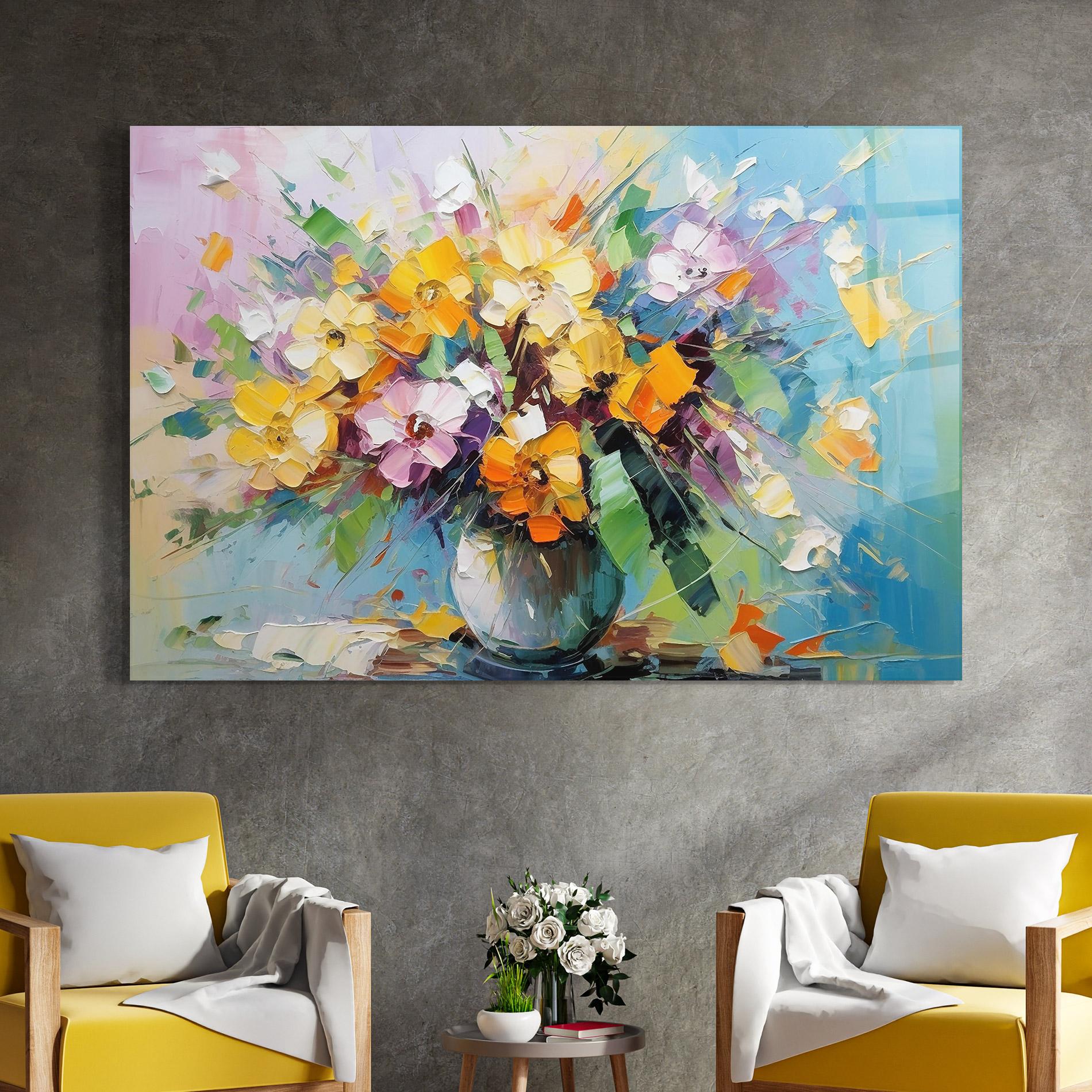 Tablou Sticla Colorfull Flowers Painting mockup 4