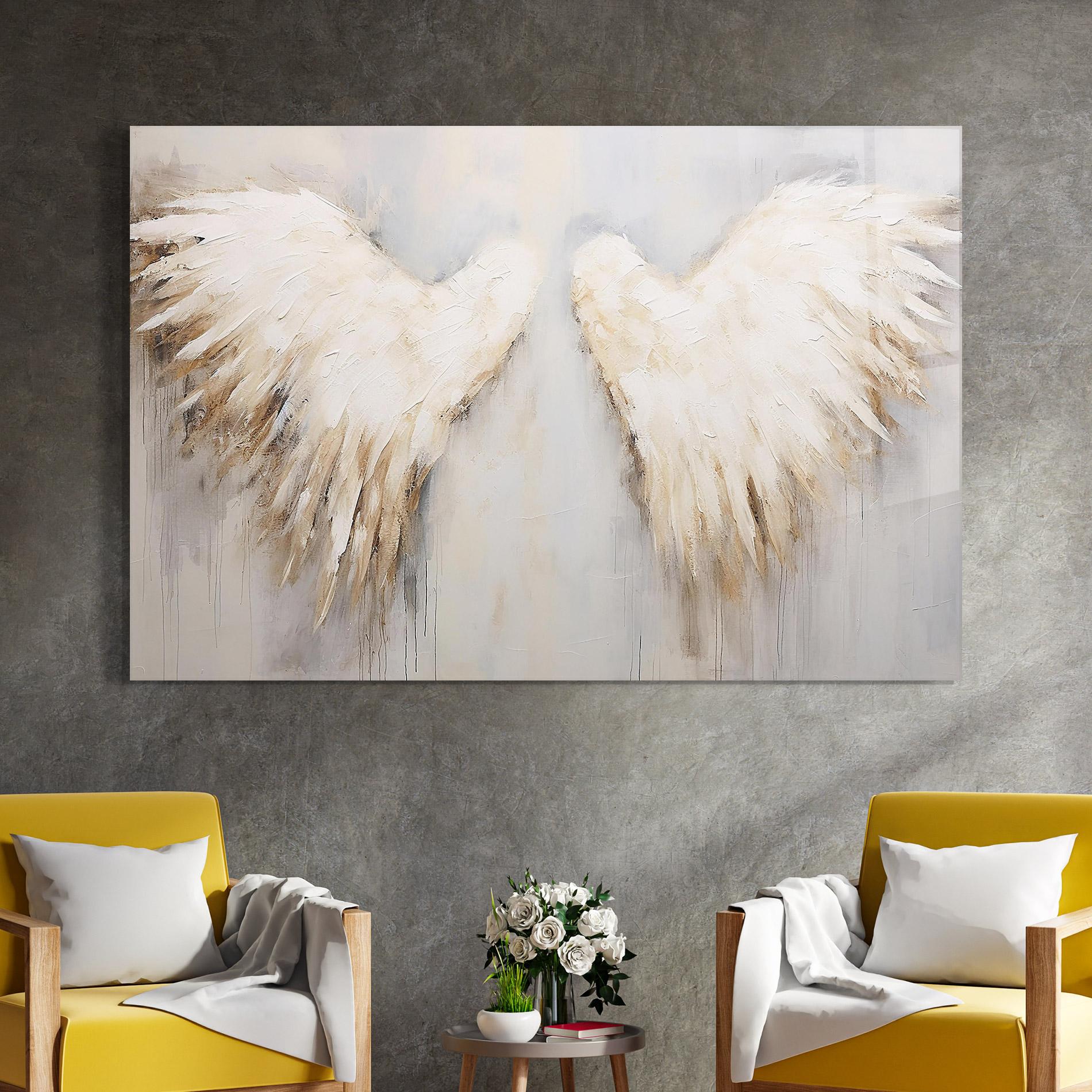 Tablou Sticla Cream White Wings mockup 4