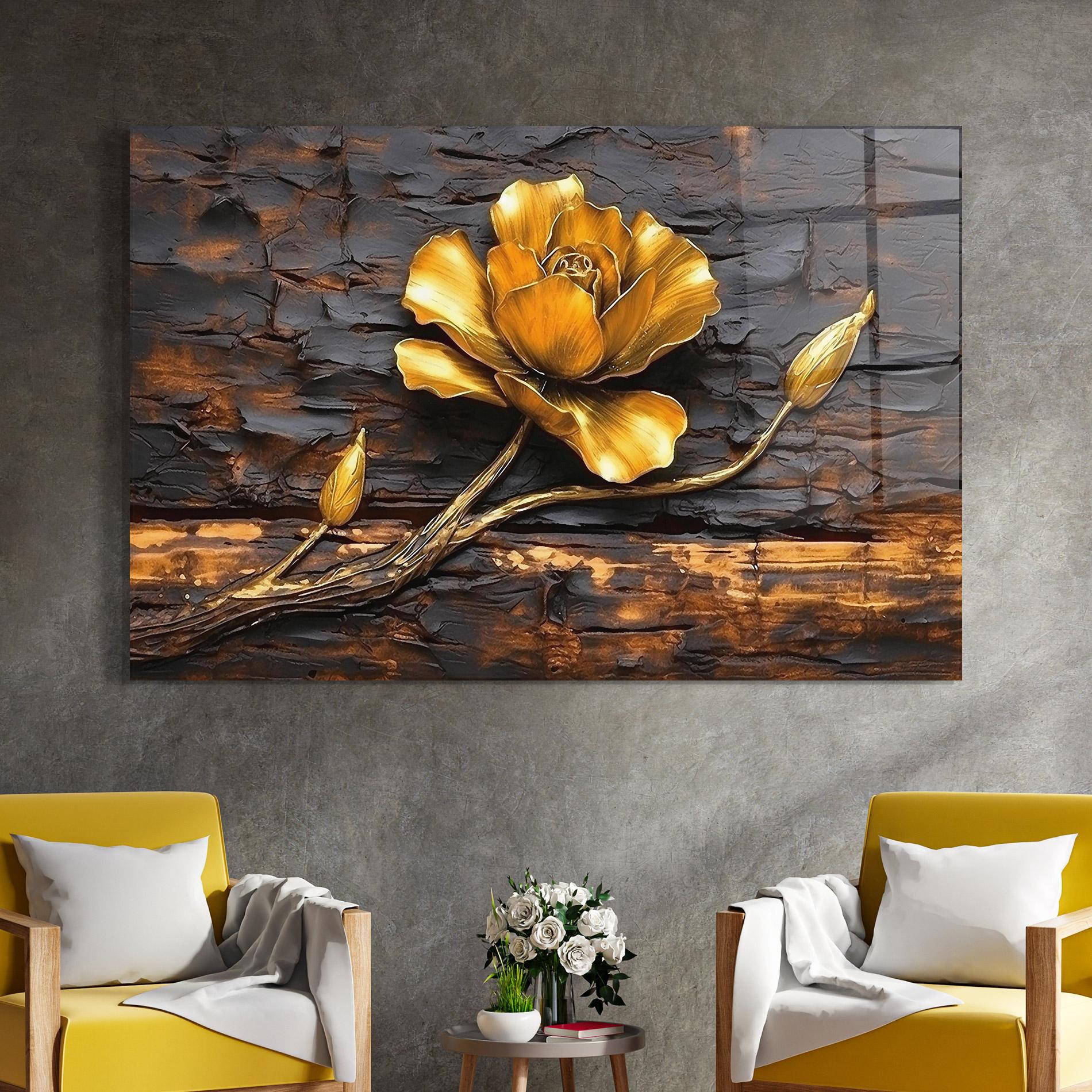 Tablou Sticla Golden Rose On Wood mockup 4