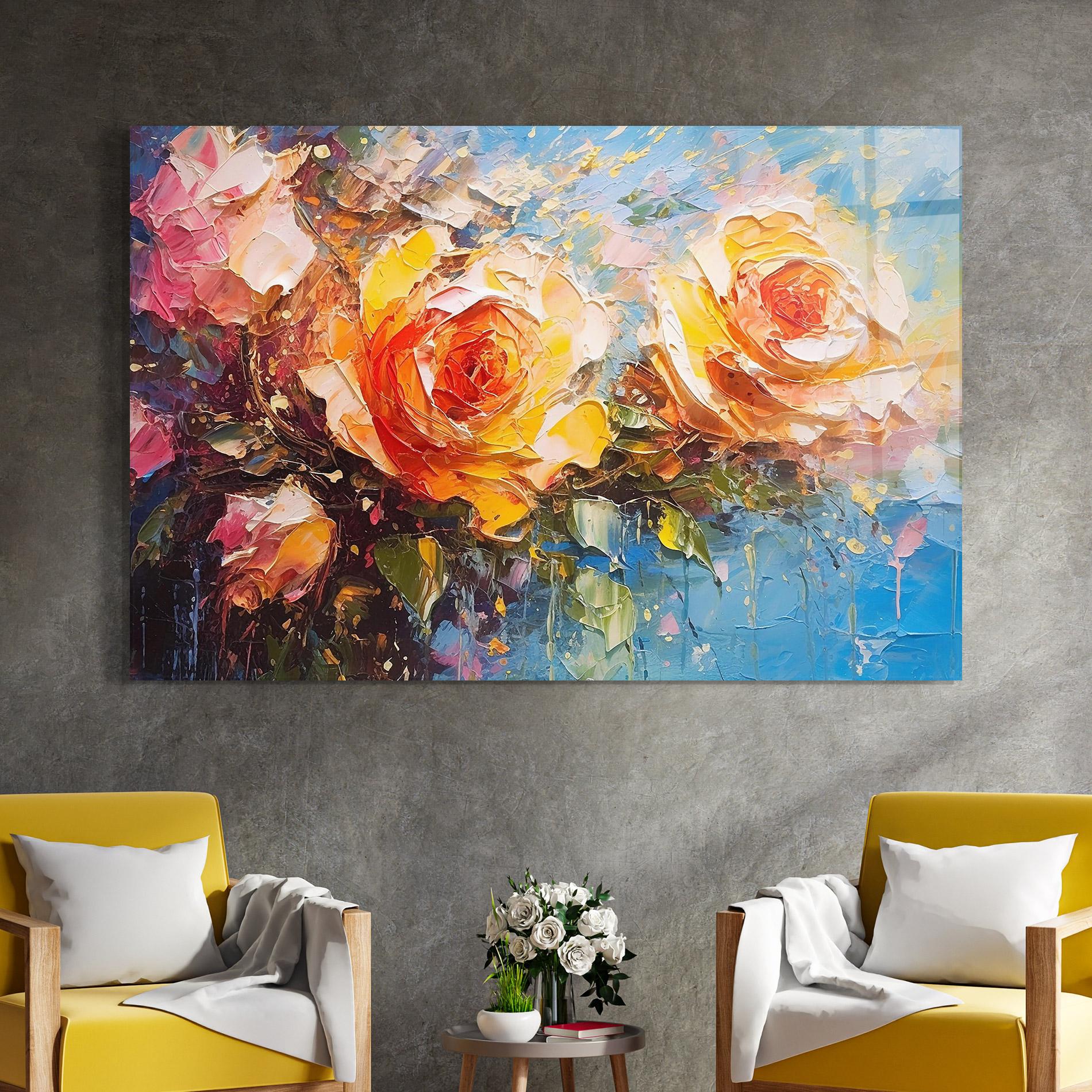 Tablou Sticla Orange Roses Painting mockup 4