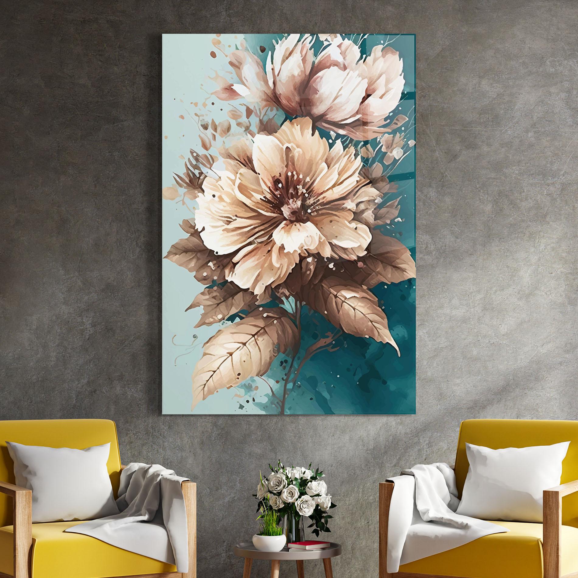 Tablou Sticla Flower Green Watercolor mockup 4