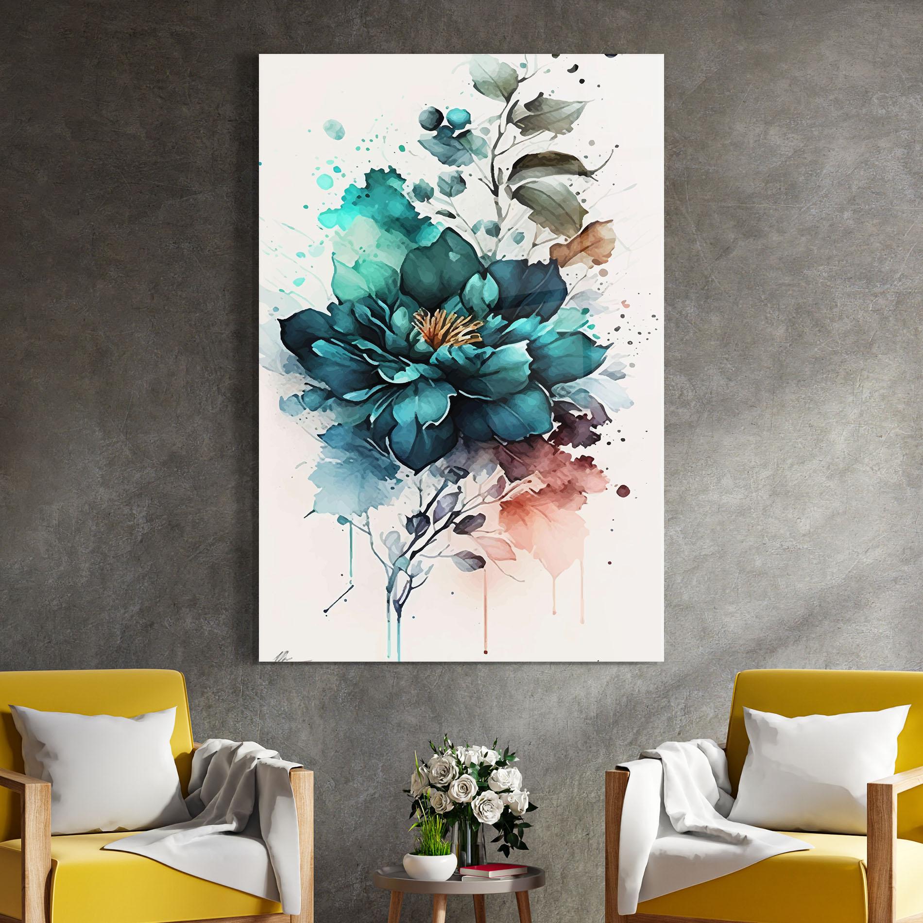 Tablou Sticla Flower Watercolor mockup 4