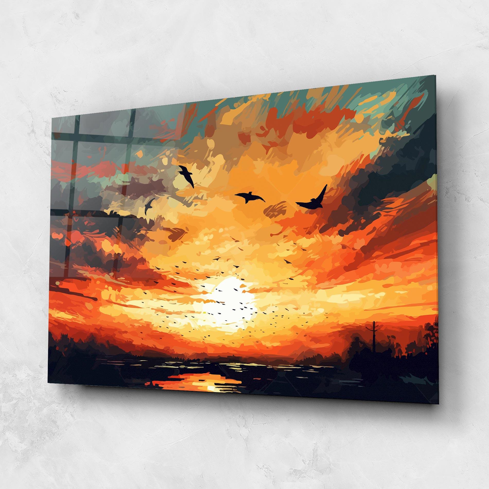 Tablou Sticla Blue Sunset Birds mockup 1
