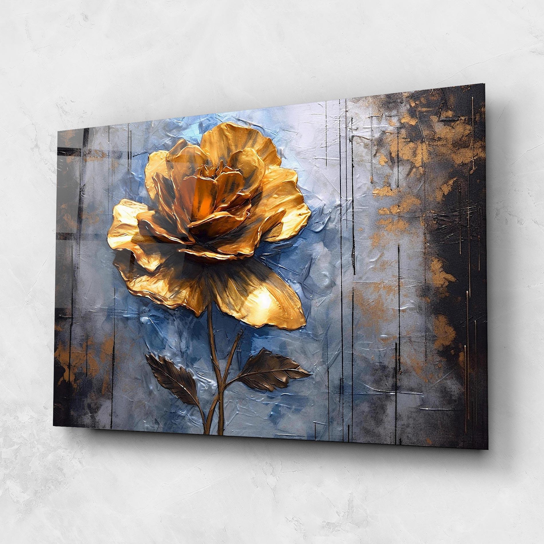 Tablou Sticla Golden Rose Art On Blue mockup 1