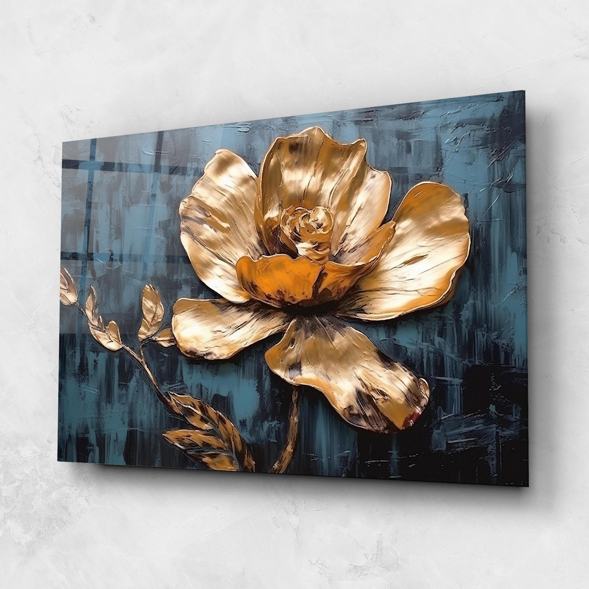 Tablou Sticla Golden Rose On Blue mockup 1