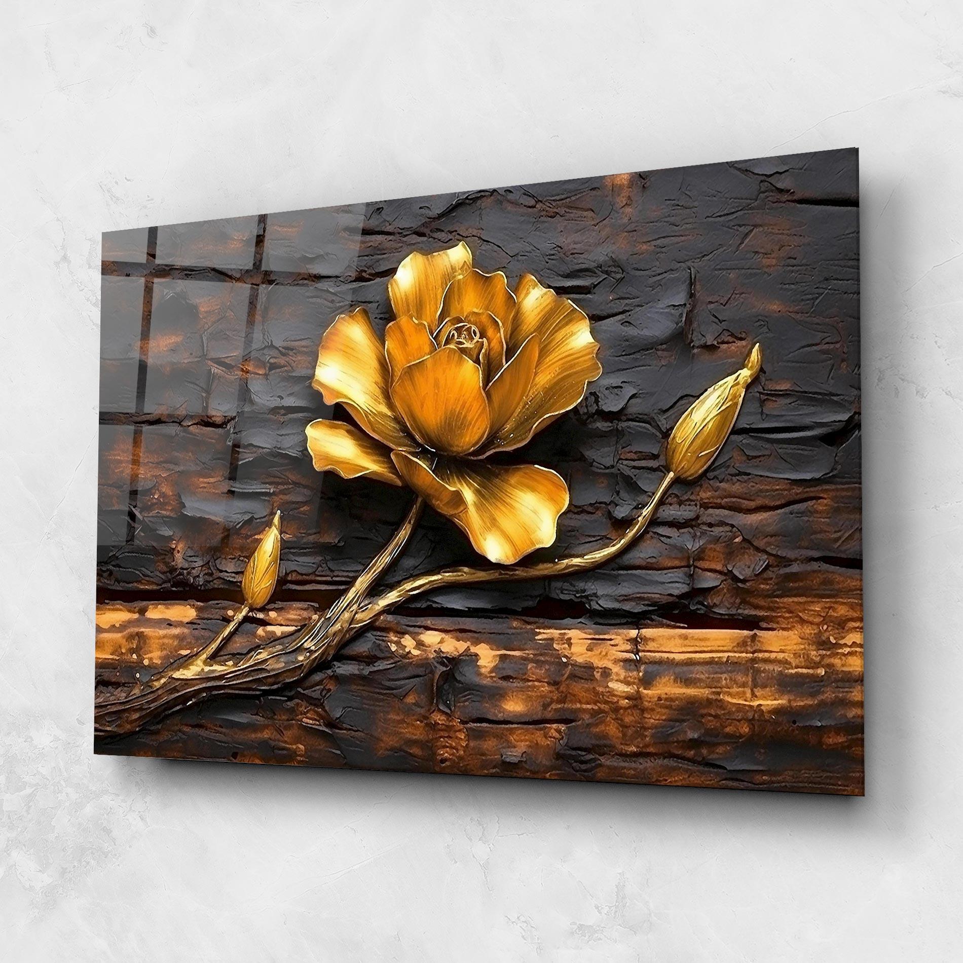 Tablou Sticla Golden Rose On Wood mockup 1