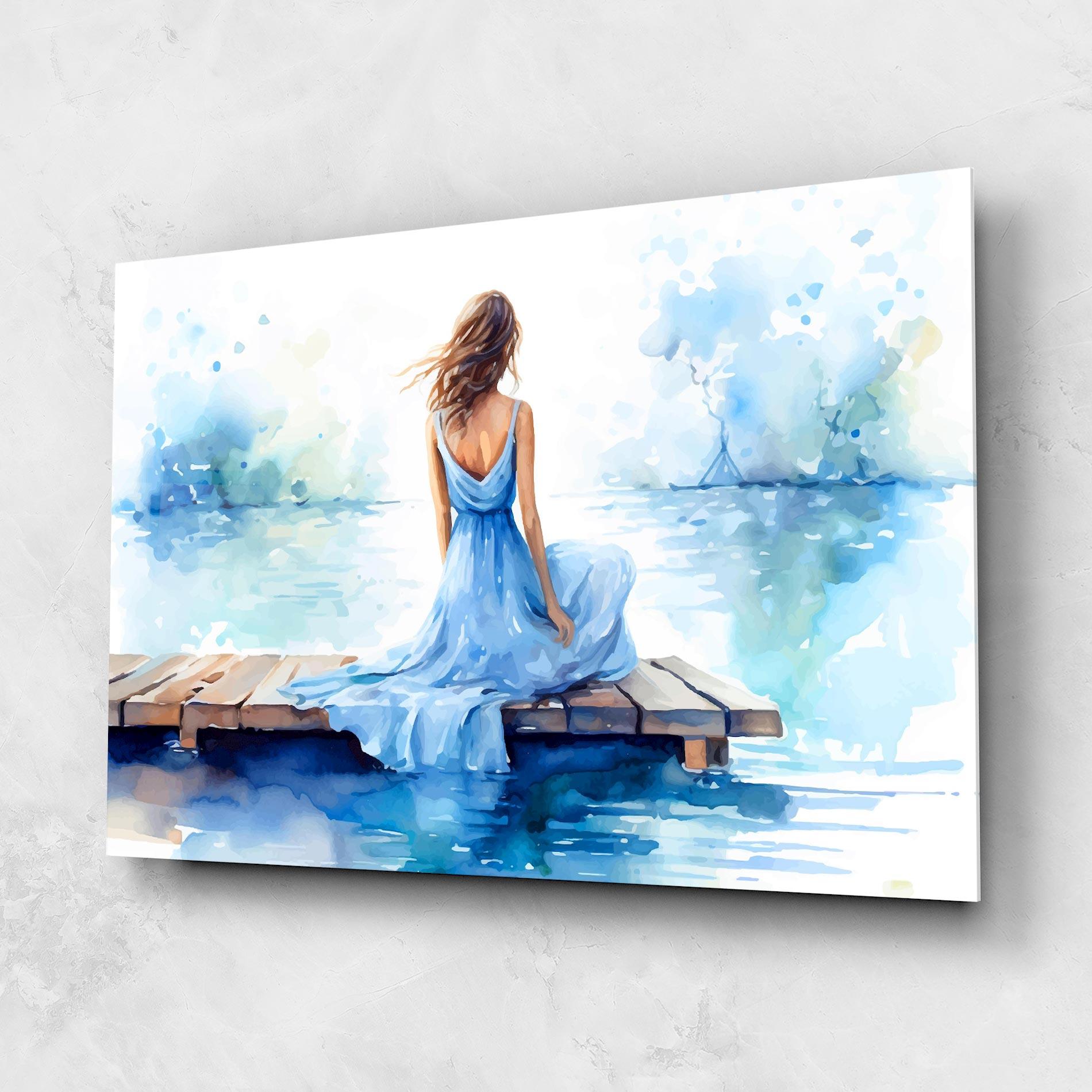 Tablou Sticla Lake Blue Woman mockup 1
