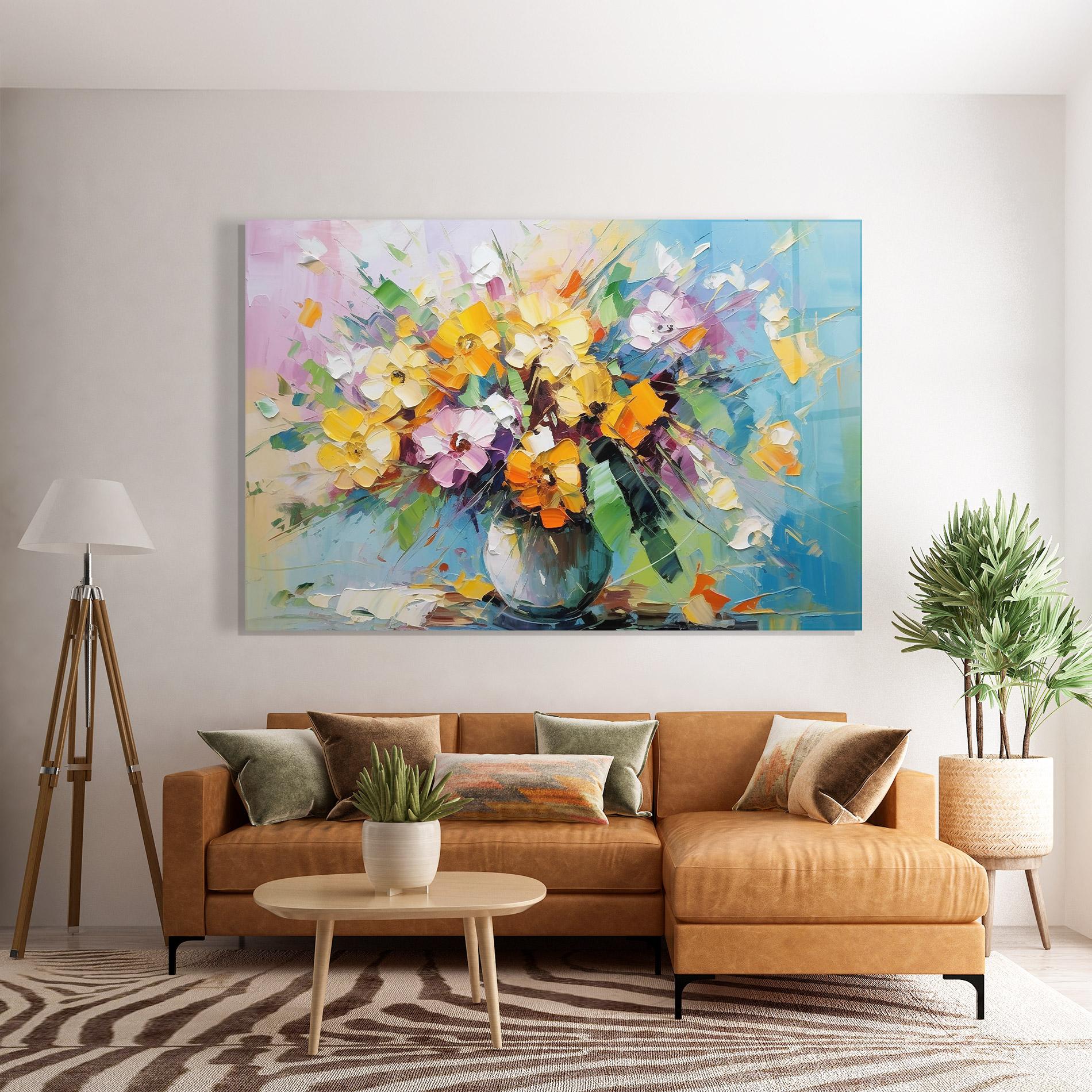 Tablou Sticla Colorfull Flowers Painting mockup 7