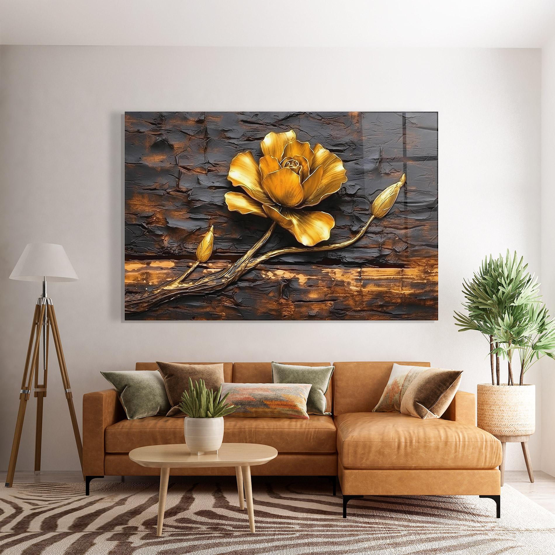 Tablou Sticla Golden Rose On Wood mockup 7