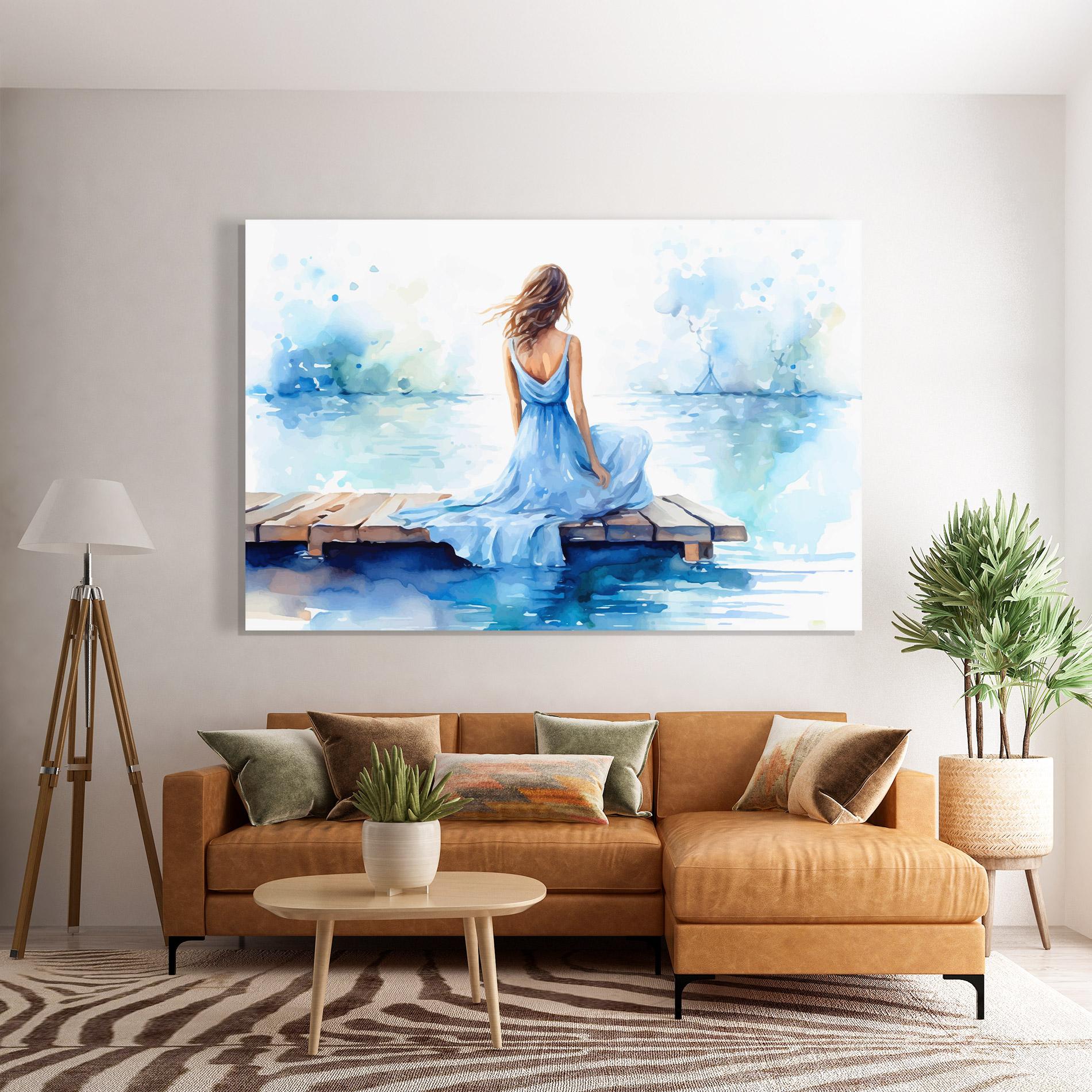 Tablou Sticla Lake Blue Woman mockup 7