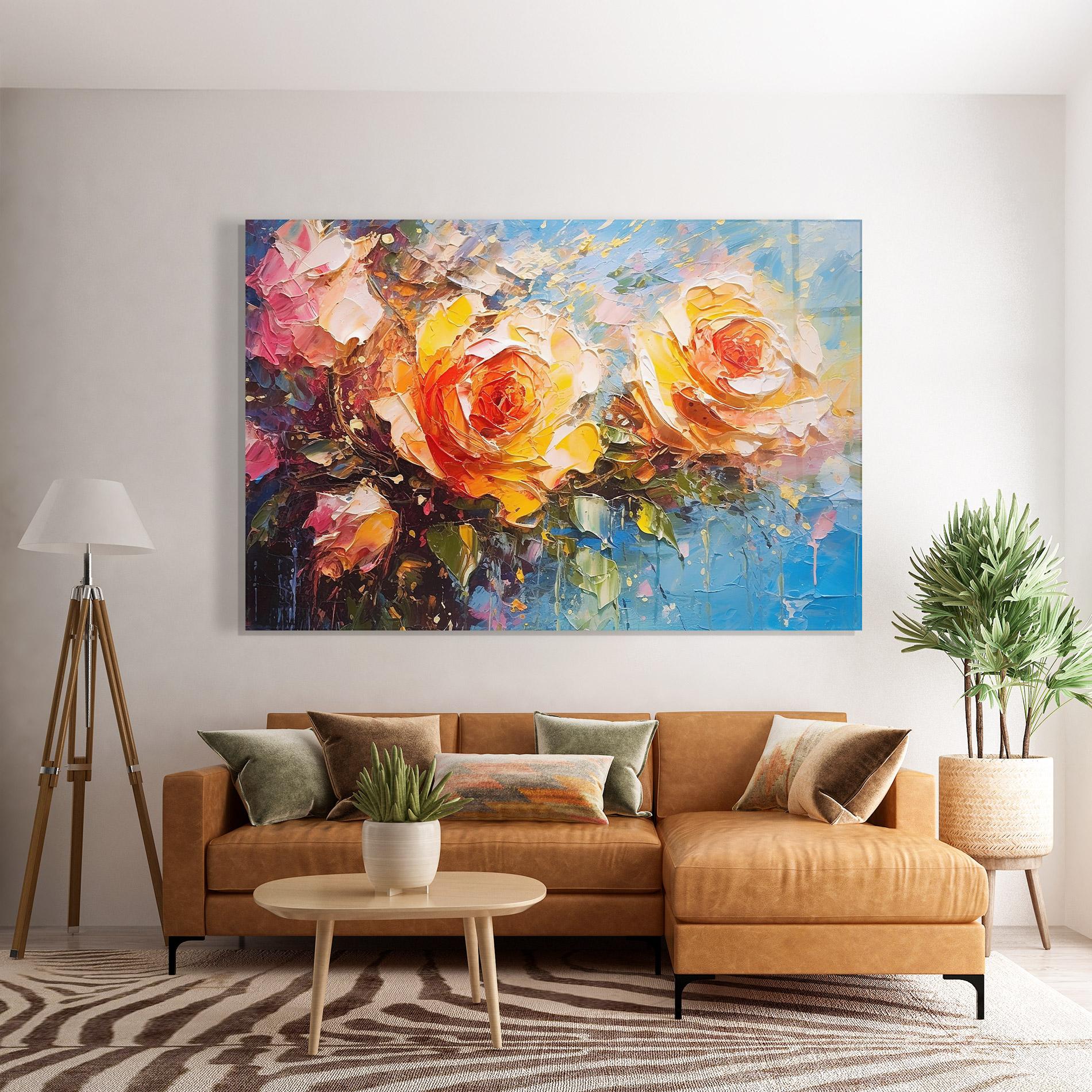 Tablou Sticla Orange Roses Painting mockup 7