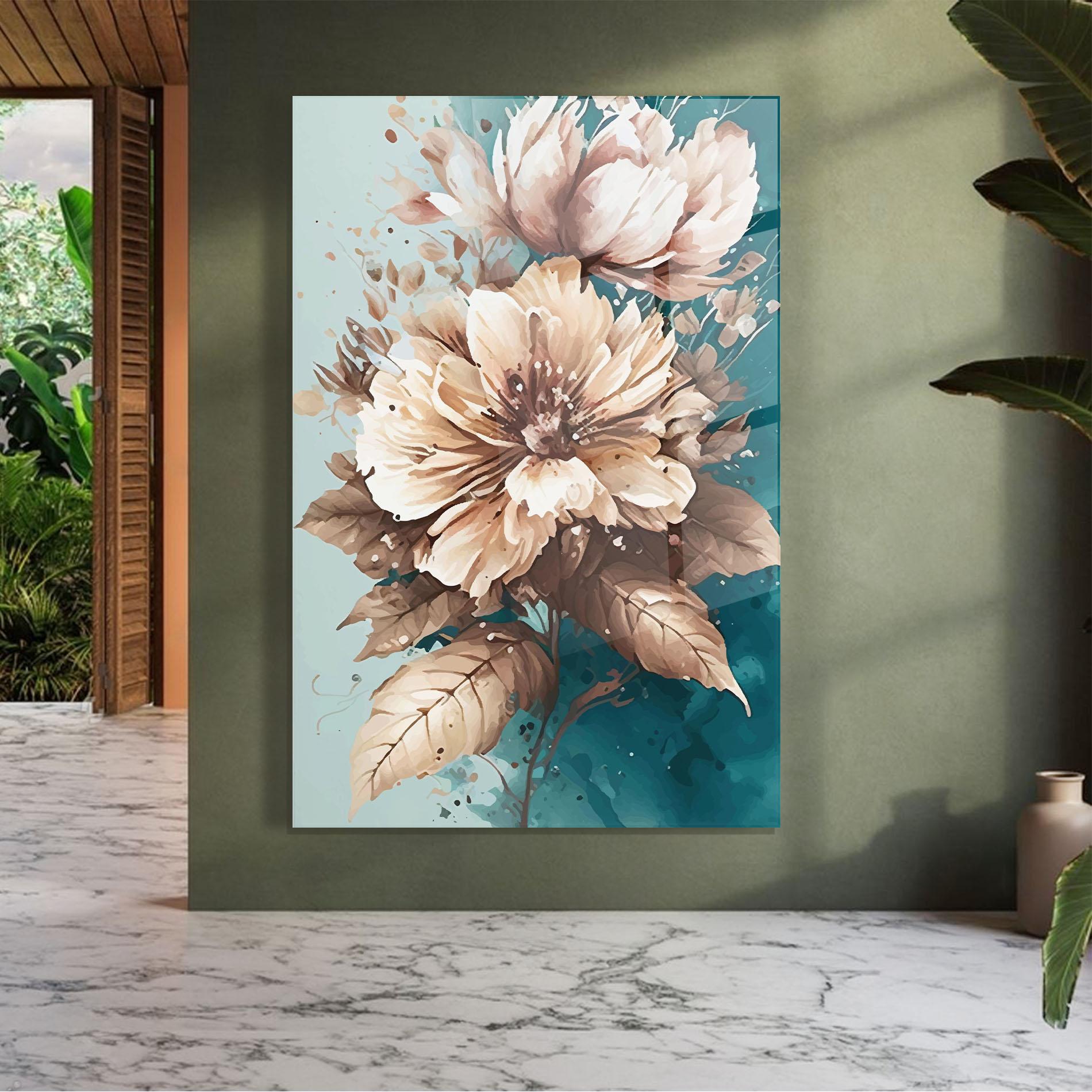 Tablou Sticla Flower Green Watercolor mockup 7