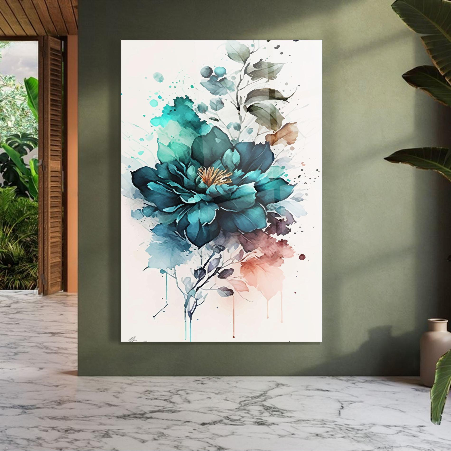 Tablou Sticla Flower Watercolor mockup 7