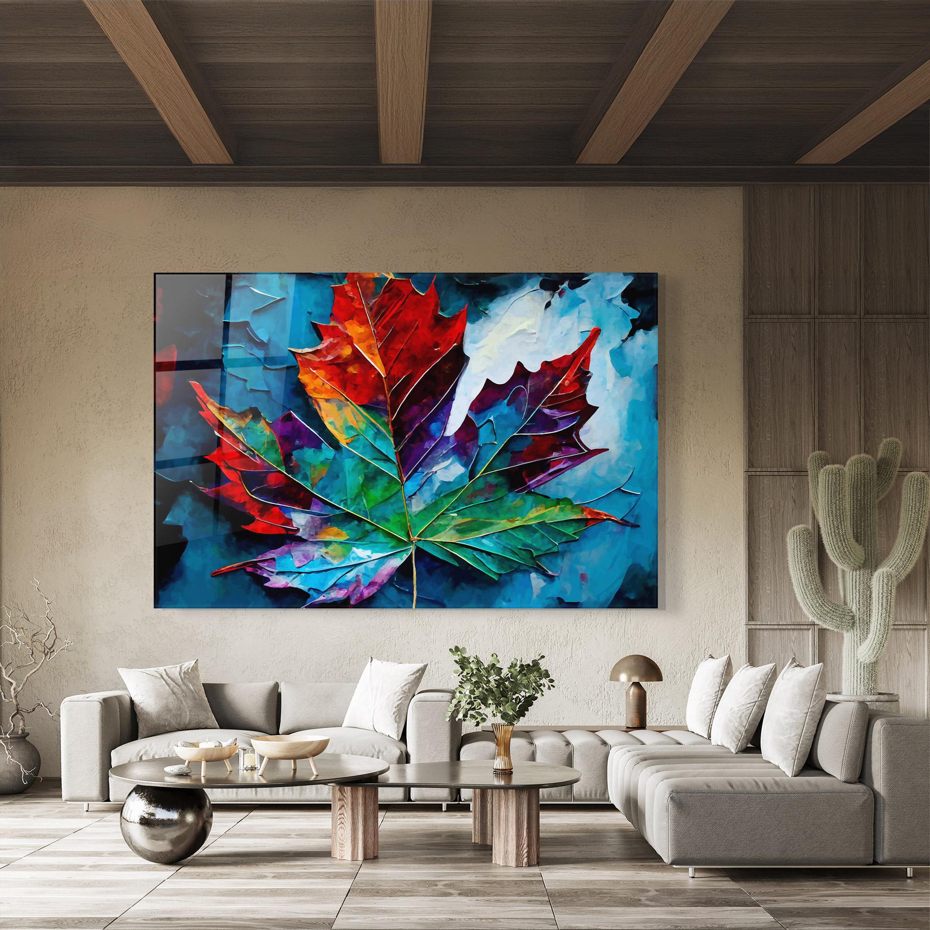 Tablou Sticla Colorful Leaf Mix mockup 8