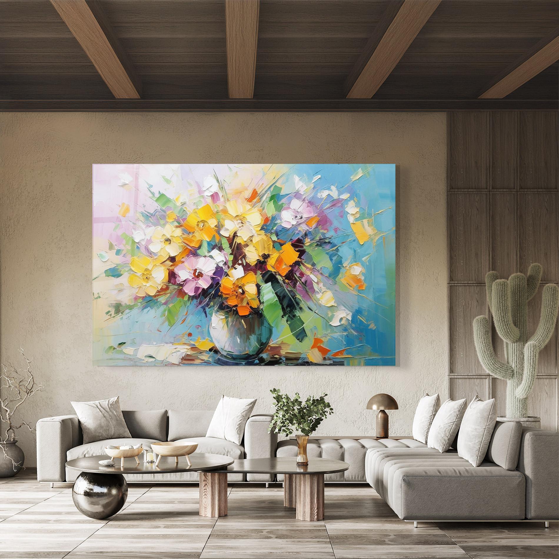 Tablou Sticla Colorfull Flowers Painting mockup 8
