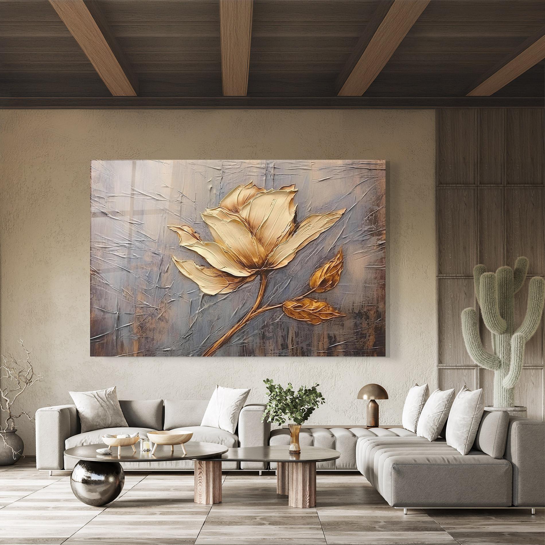 Tablou Sticla Cream Rose On Blue mockup 8