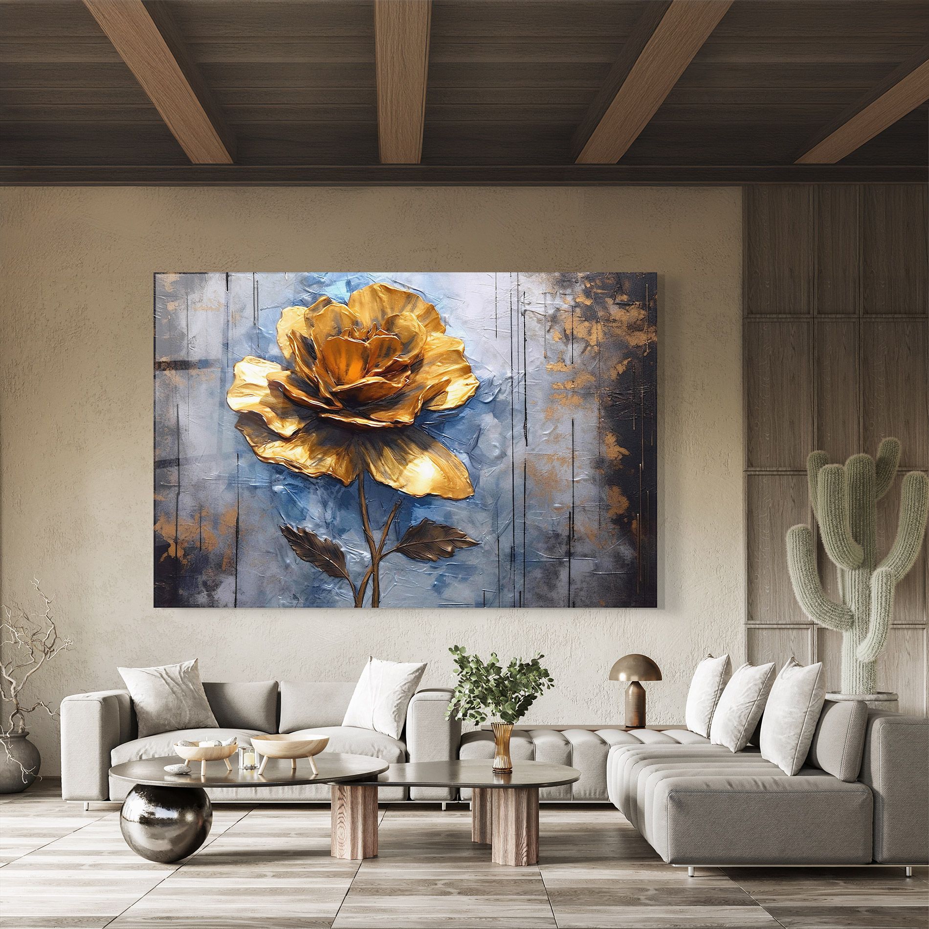 Golden Rose Art On Blue mockup 8