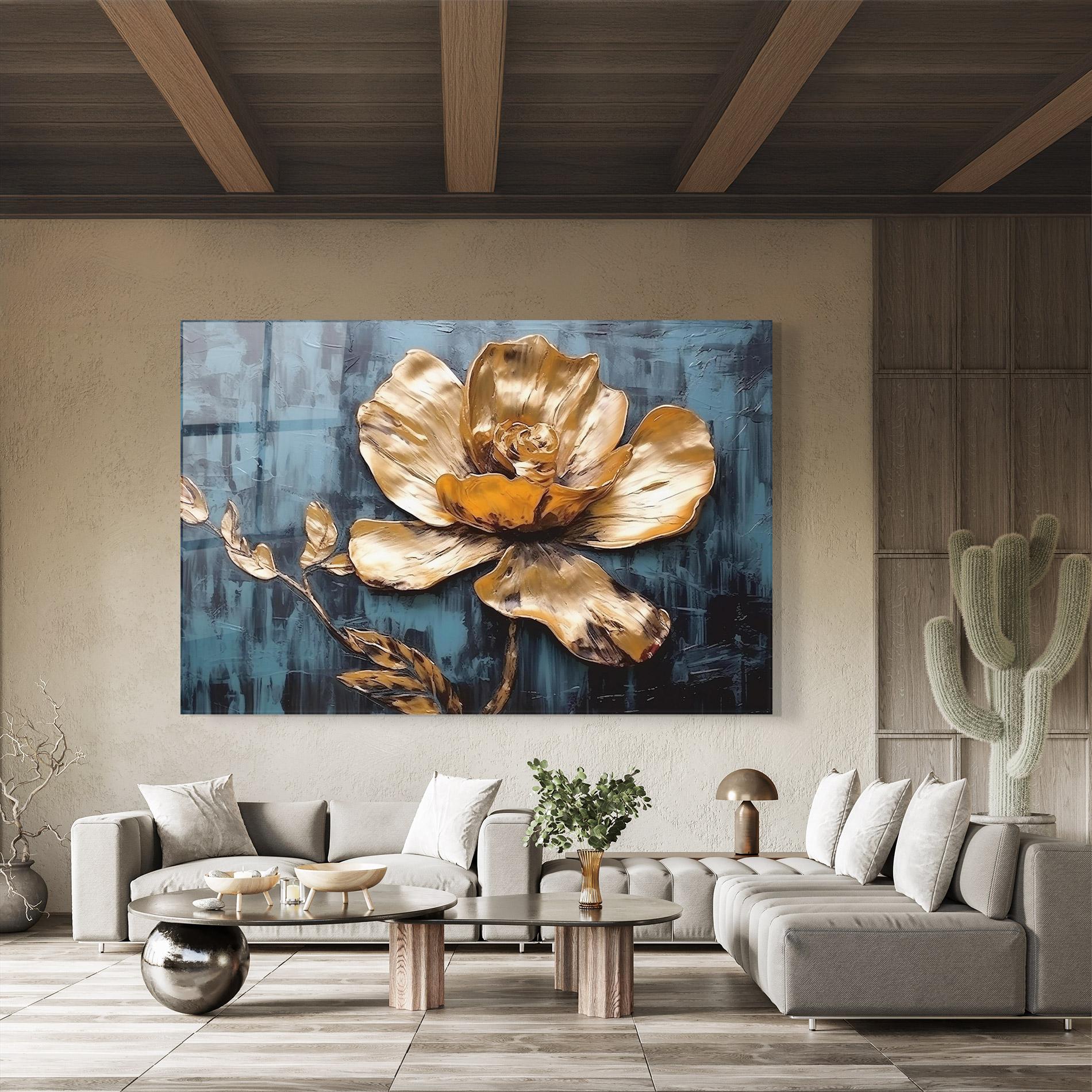 Tablou Sticla Golden Rose On Blue mockup 8