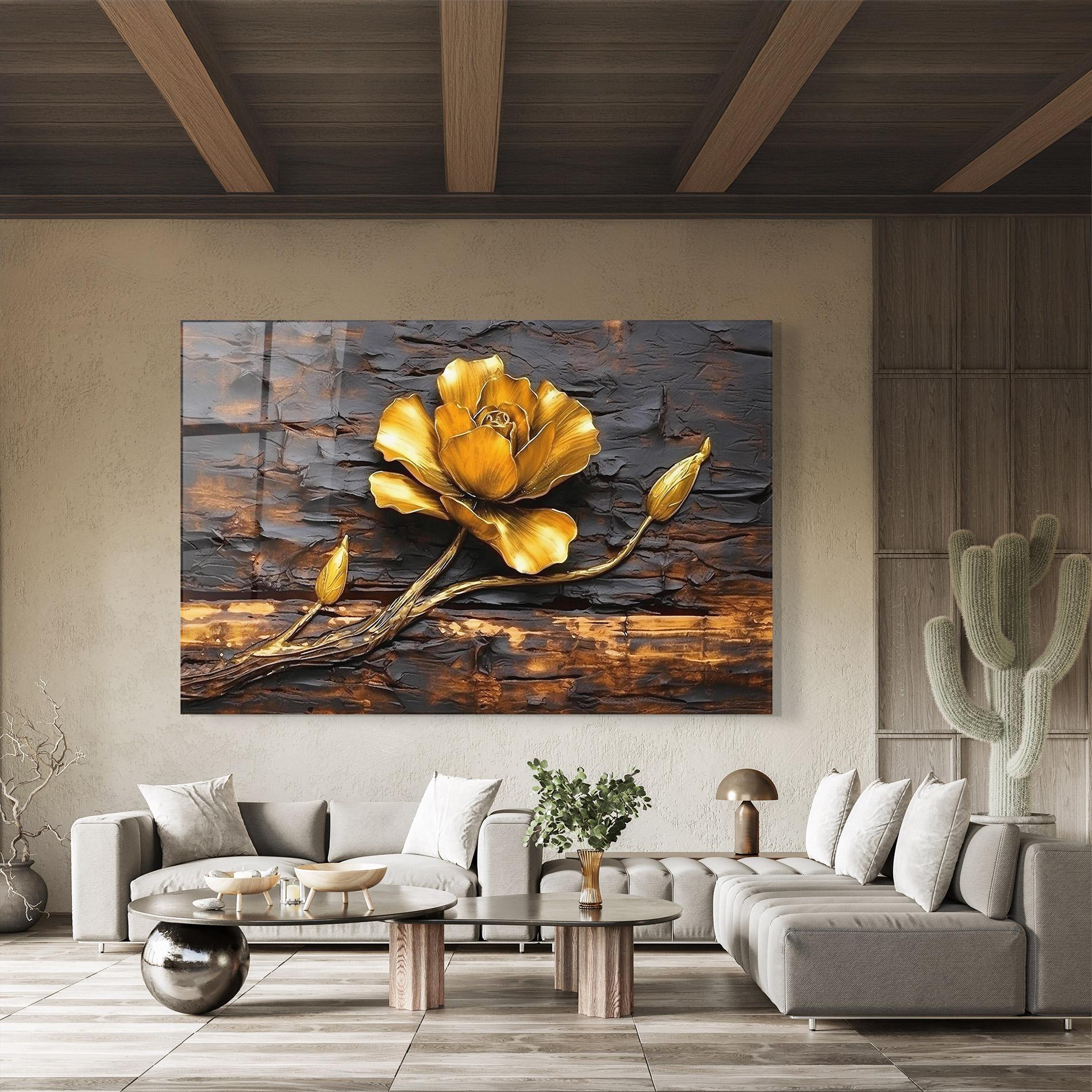 Tablou Sticla Golden Rose On Wood mockup 8