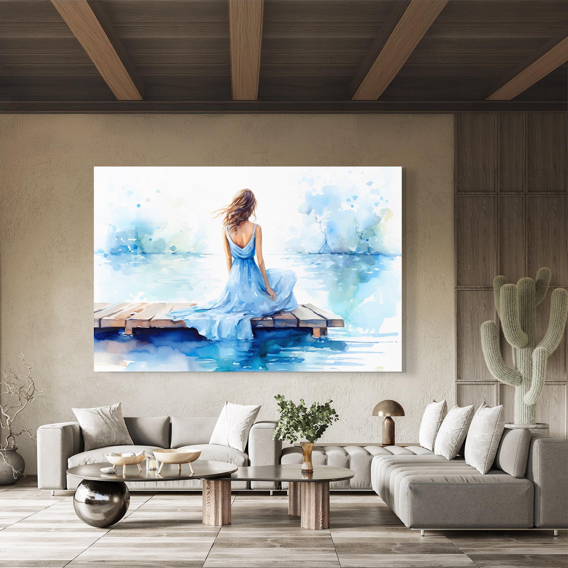 Tablou Sticla Lake Blue Woman mockup 8