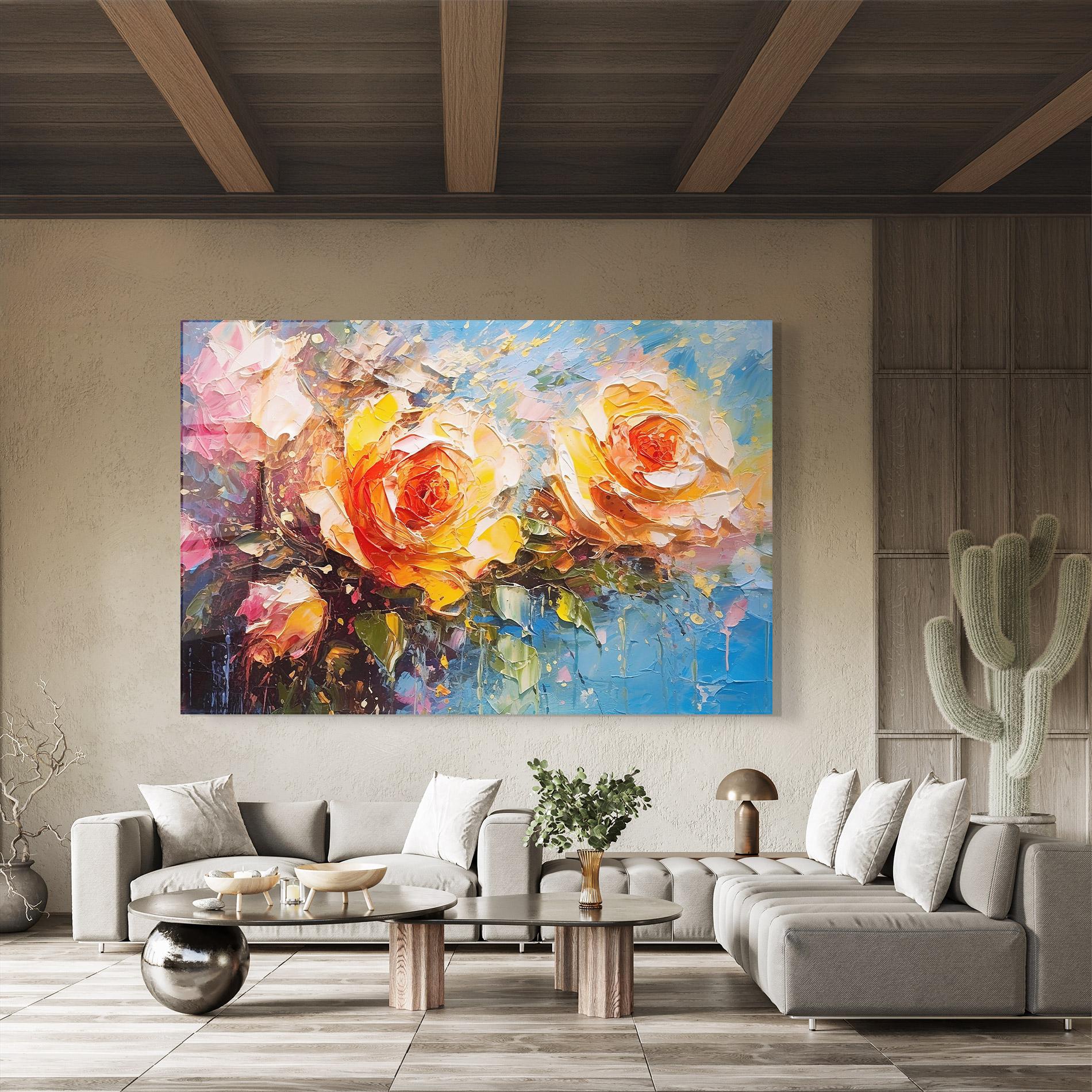 Tablou Sticla Orange Roses Painting mockup 8