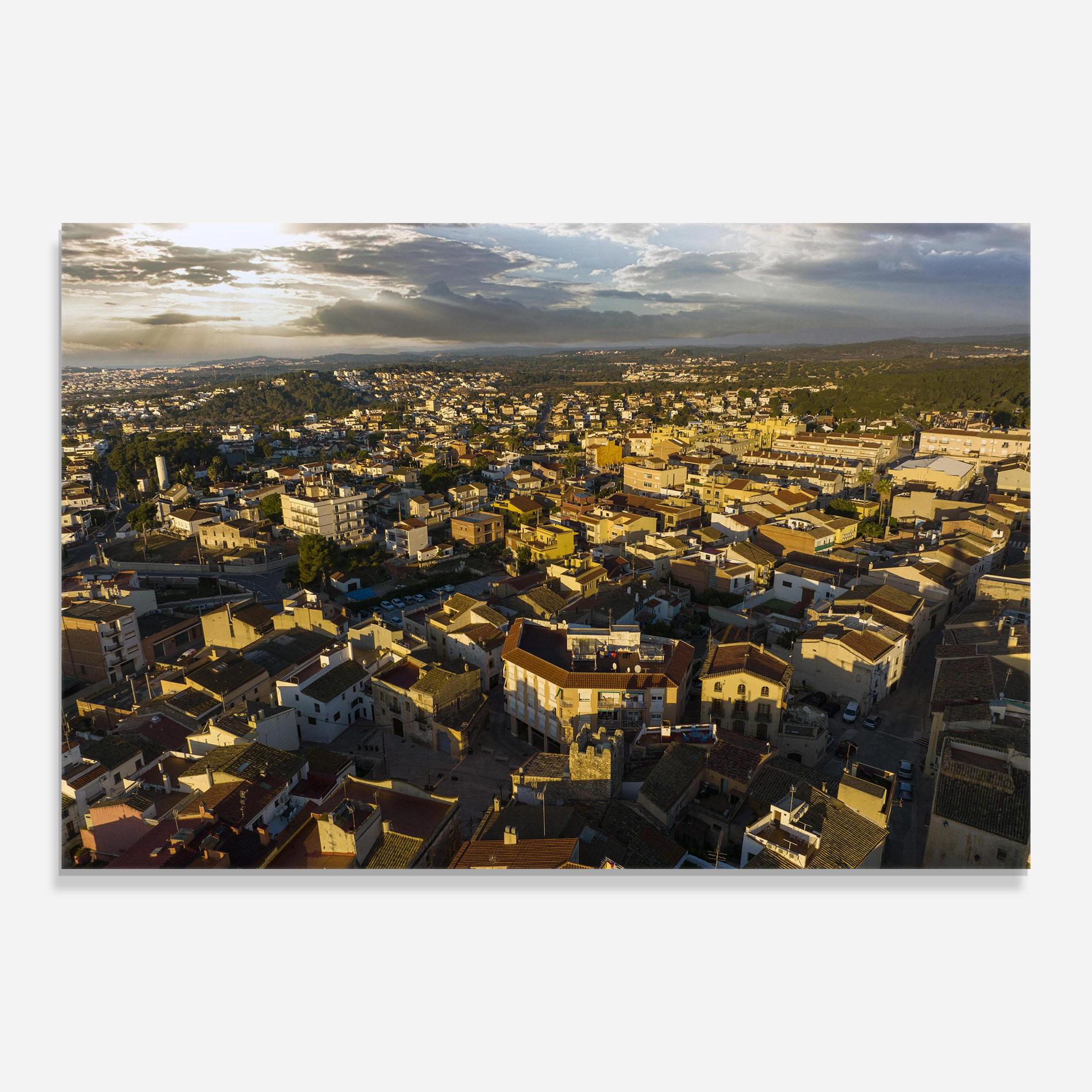 Tablou Sticla Streets Town Sunrise mockup 0