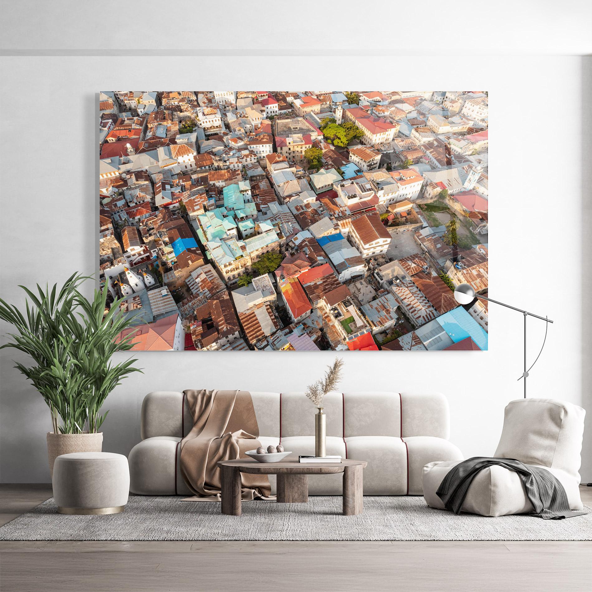 Tablou Sticla Island Tanzania Buildings mockup 9