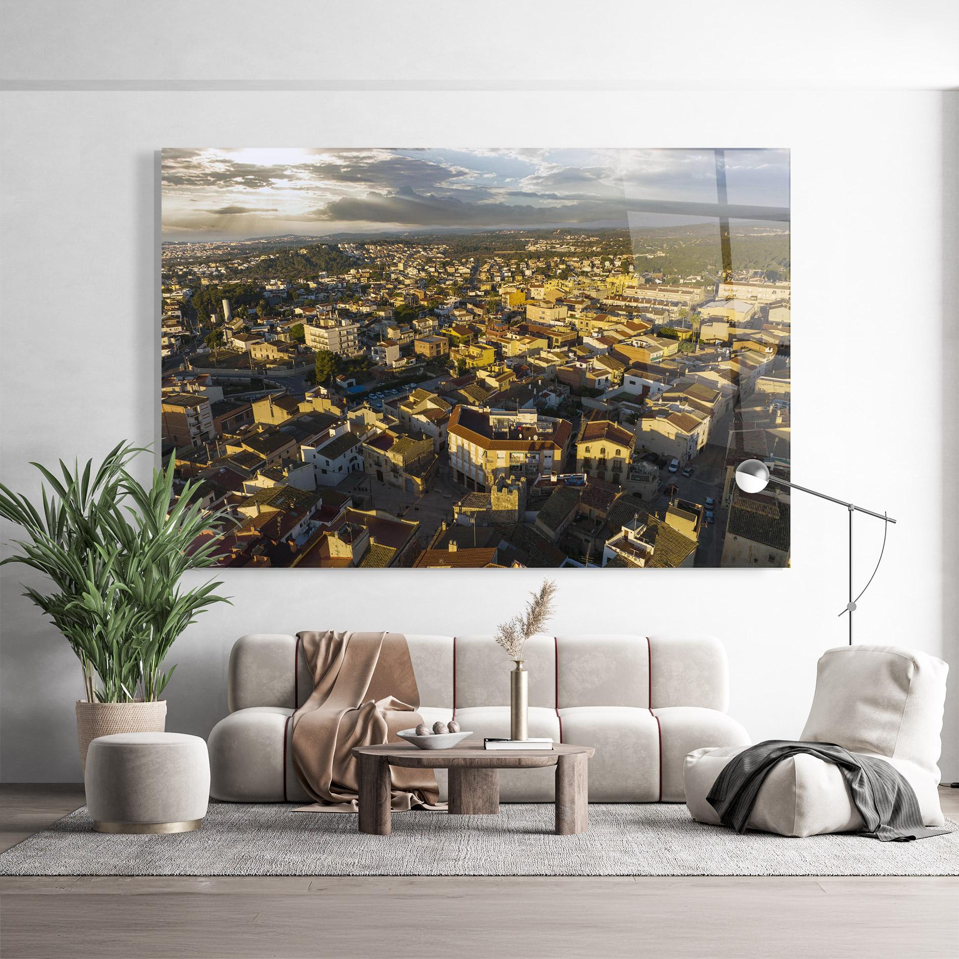 Tablou Sticla Streets Town Sunrise mockup 9