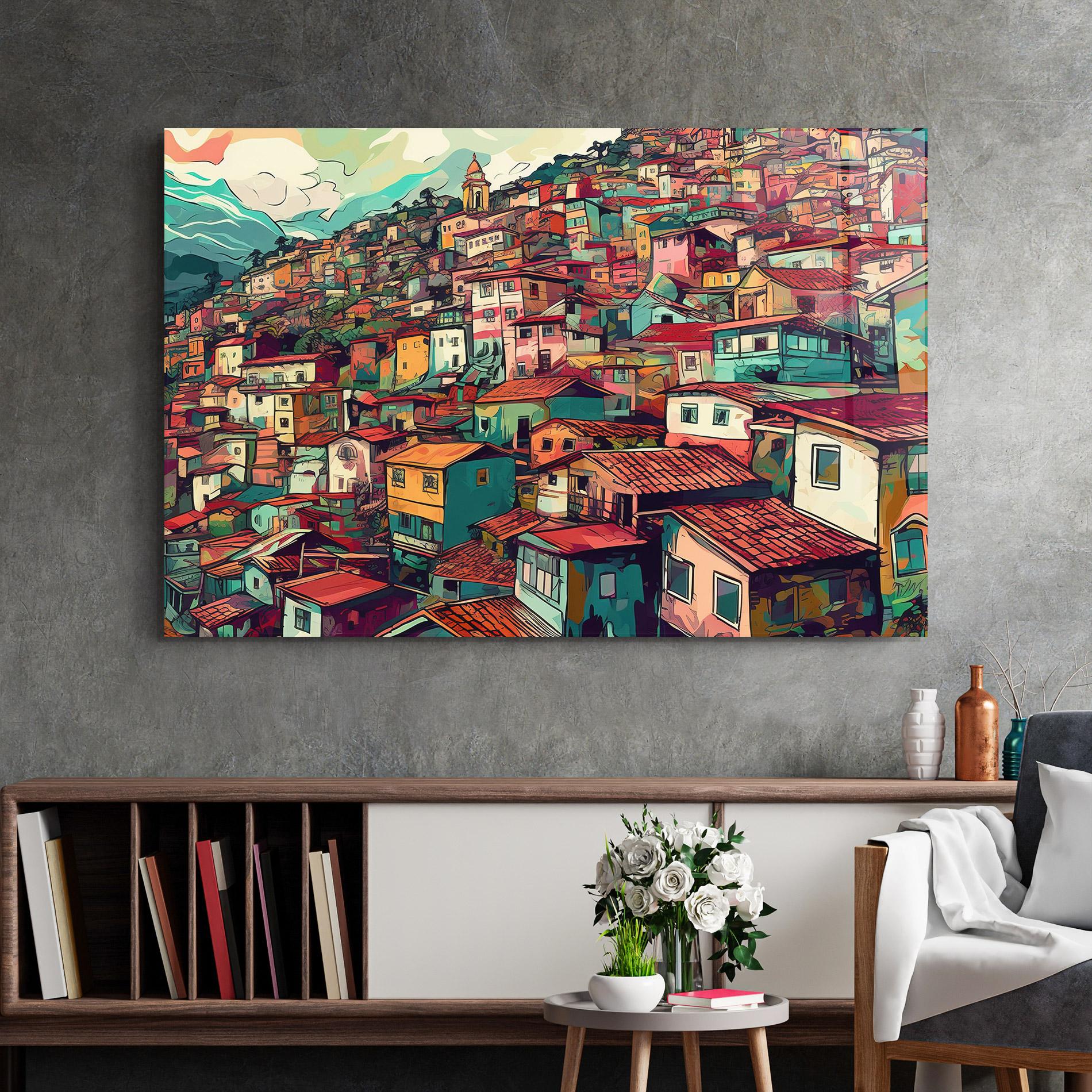 Tablou Sticla Old Houses Morning mockup 2