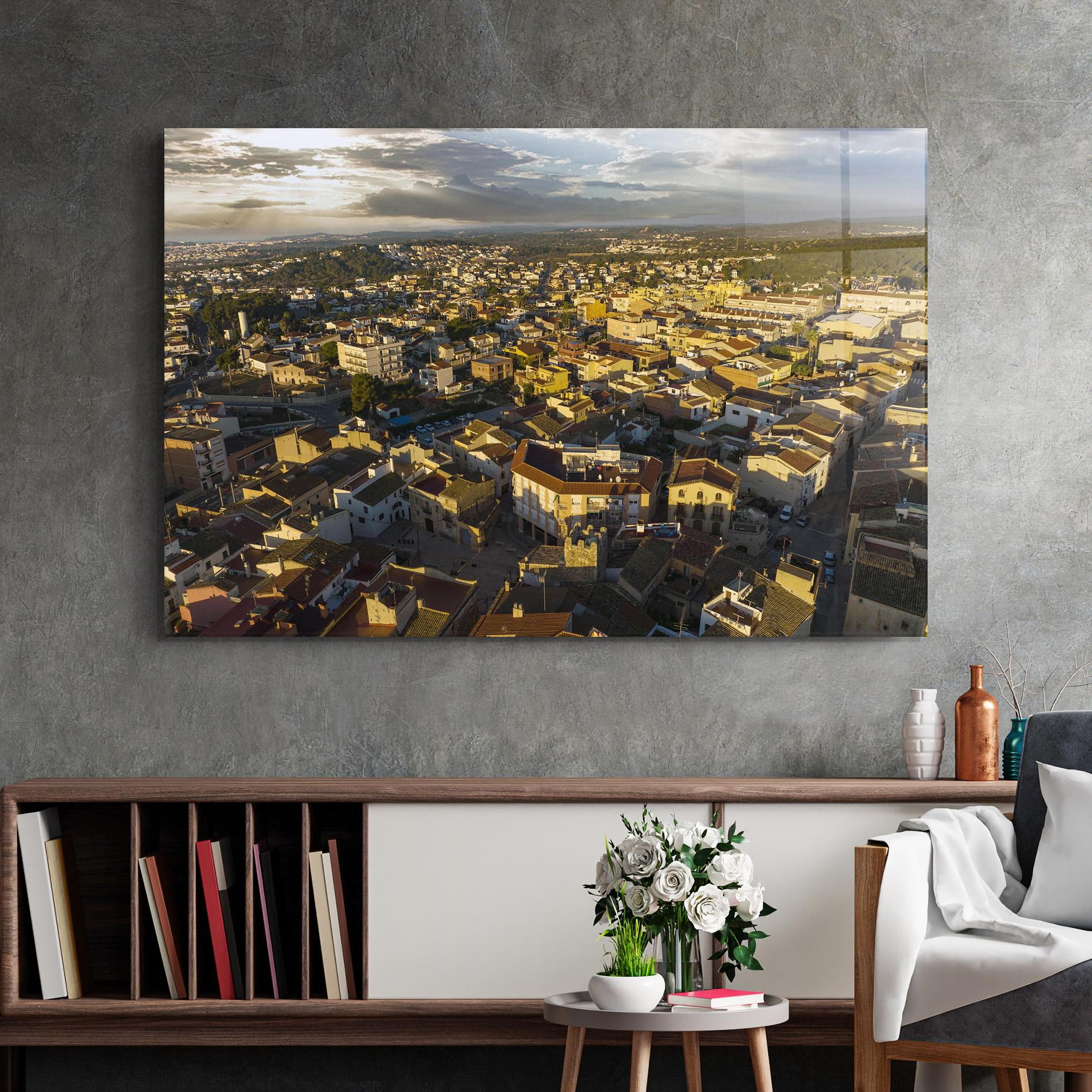 Tablou Sticla Streets Town Sunrise mockup 2