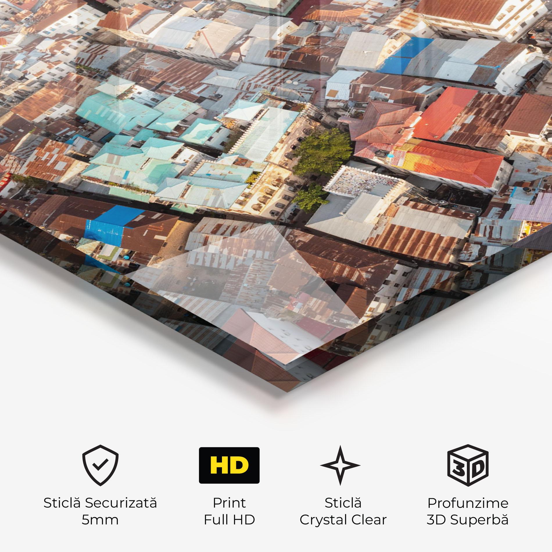 Tablou Sticla Island Tanzania Buildings mockup 3