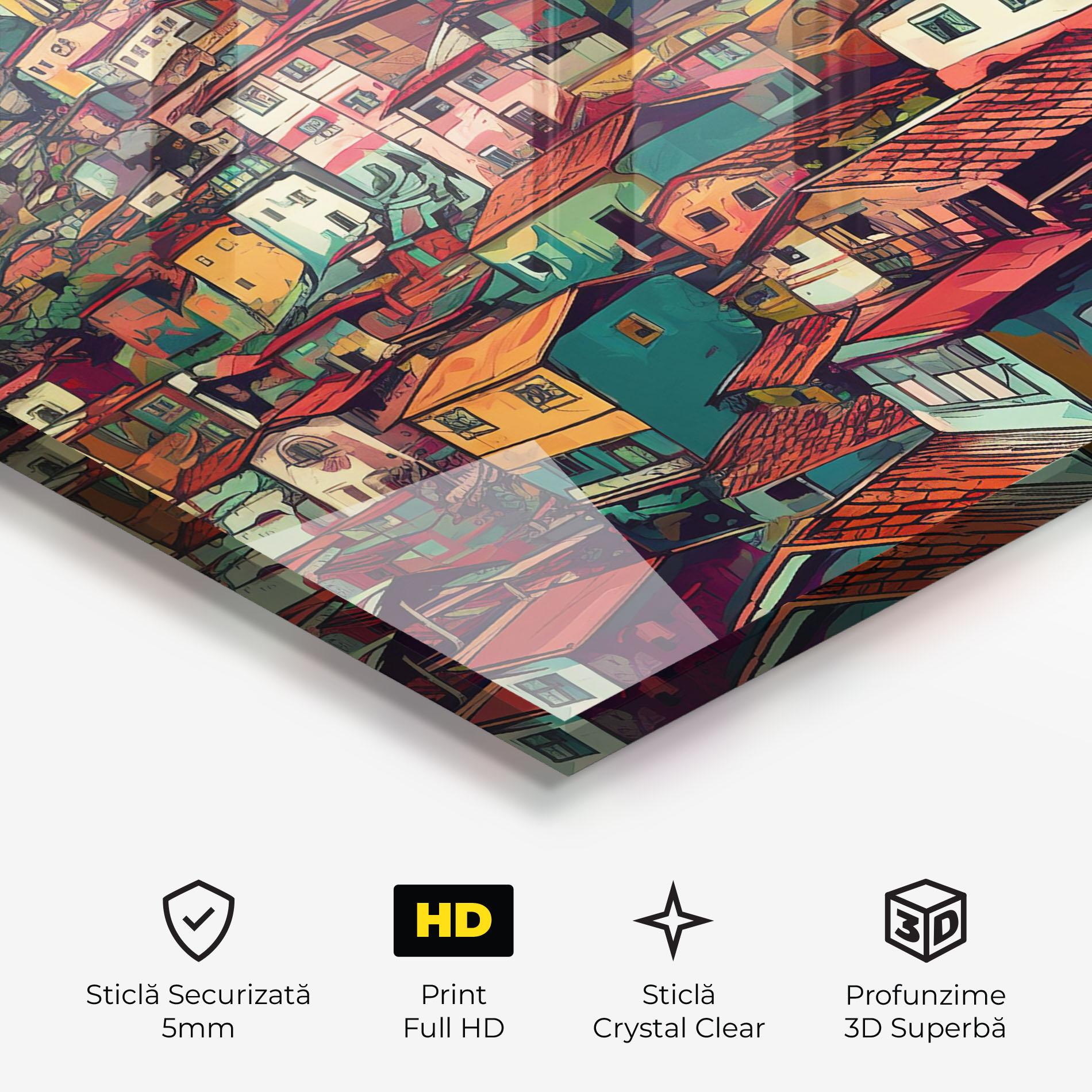 Tablou Sticla Old Houses Morning mockup 3