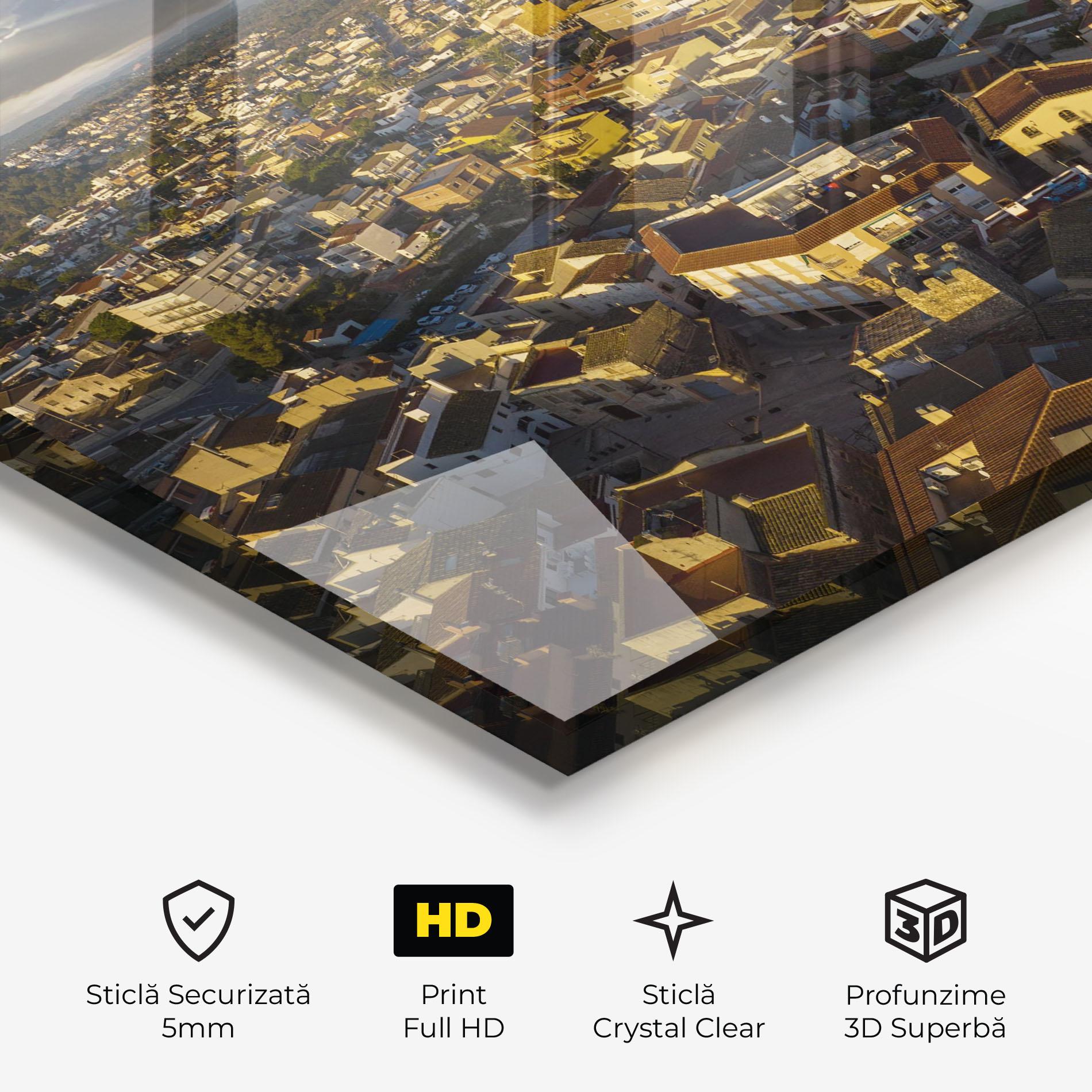 Tablou Sticla Streets Town Sunrise mockup 3