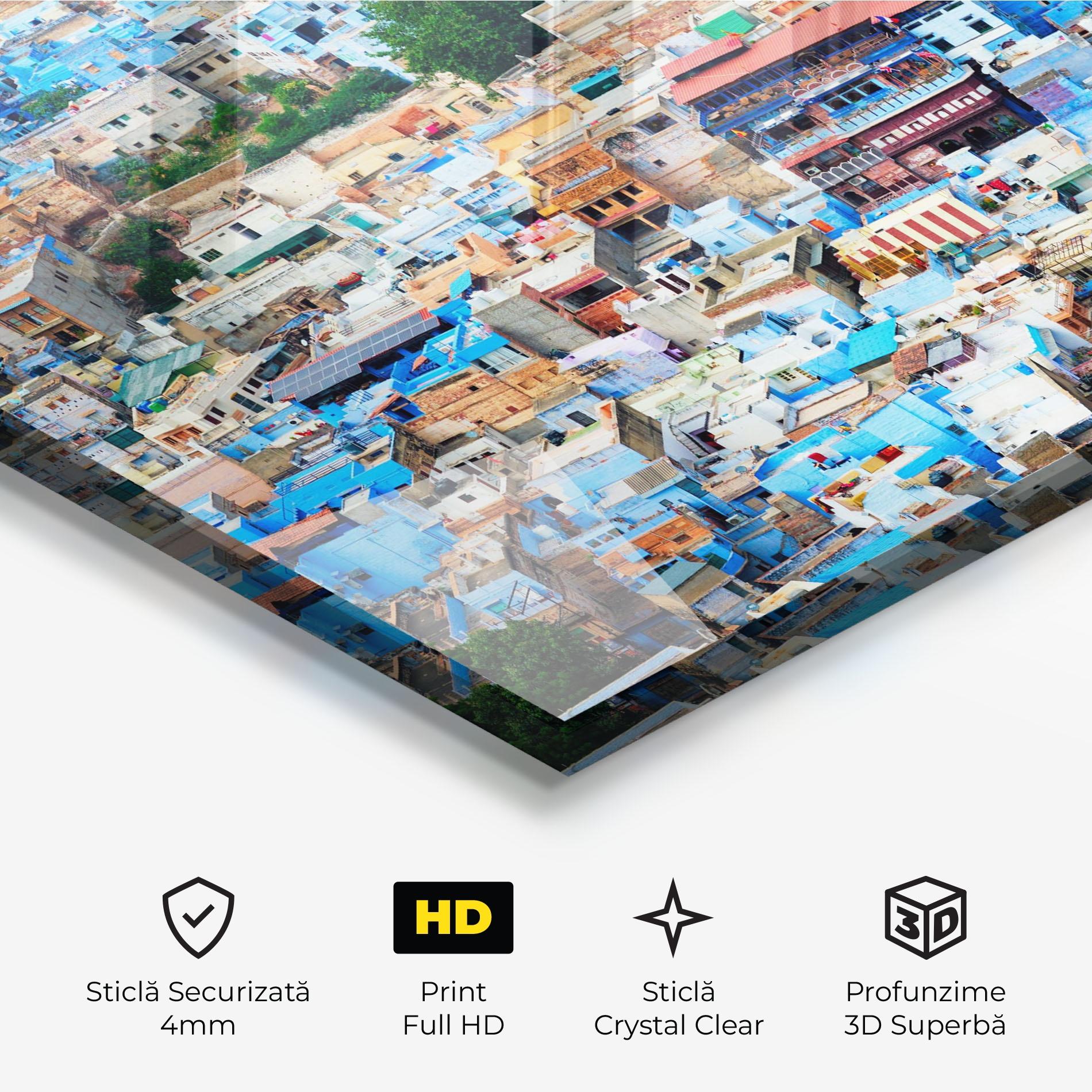 Tablou Sticla Blue City Rajasthan mockup 3