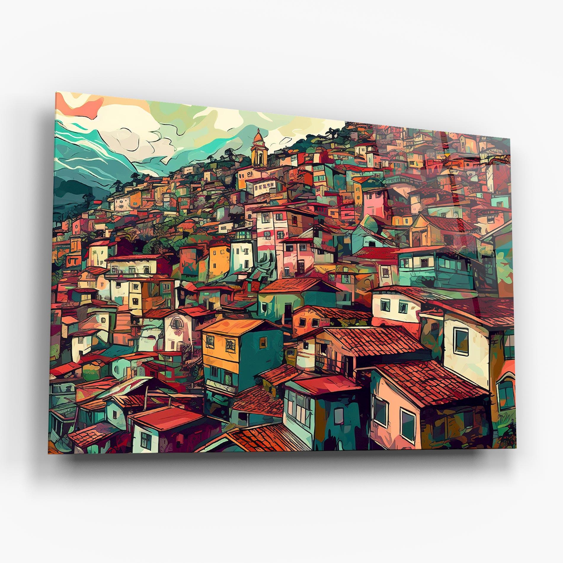 Tablou Sticla Old Houses Morning mockup 6