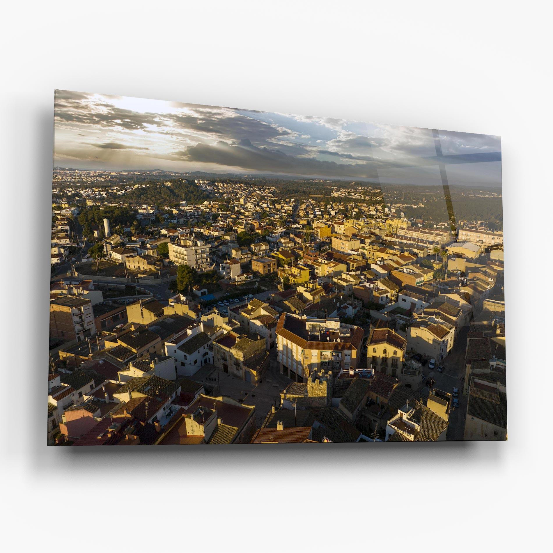 Tablou Sticla Streets Town Sunrise mockup 6