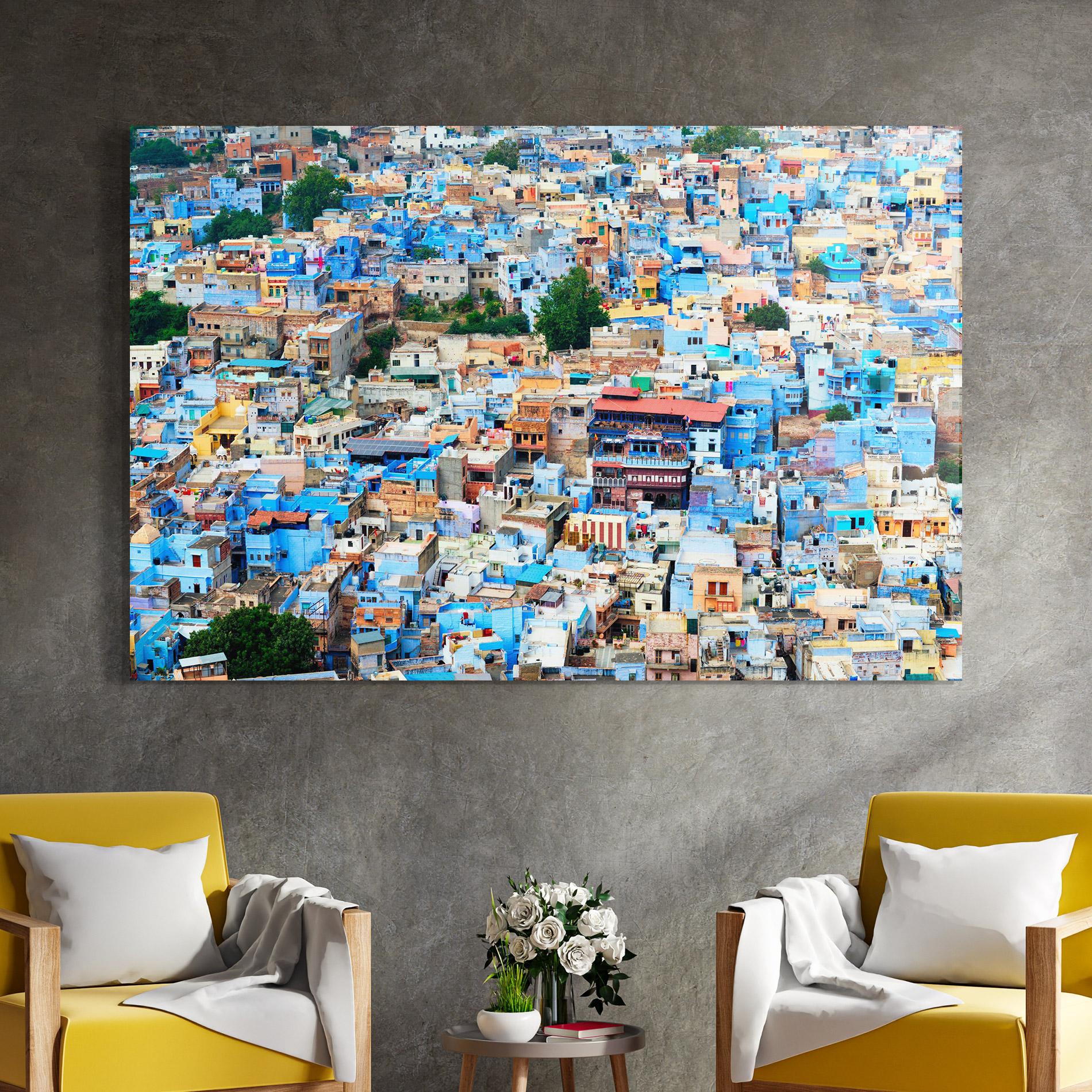 Tablou Sticla Blue City Rajasthan mockup 4