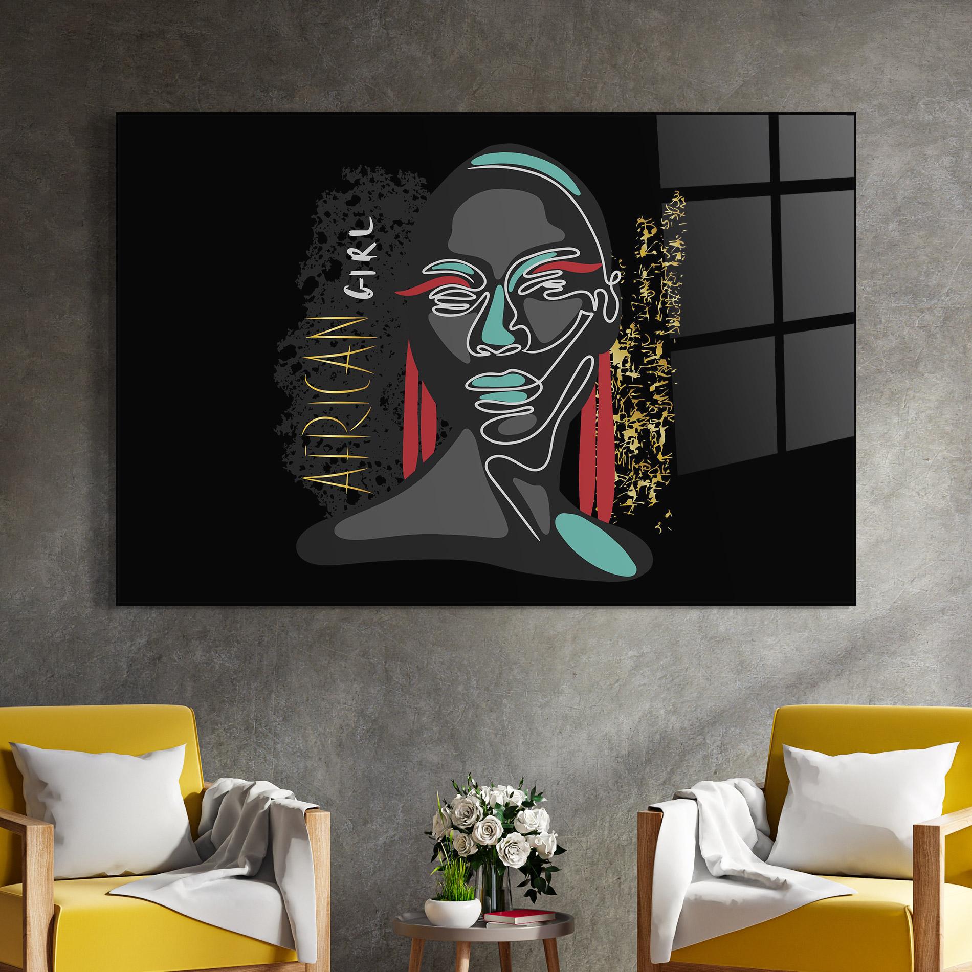 Tablou Sticla Gold African Girl mockup 4