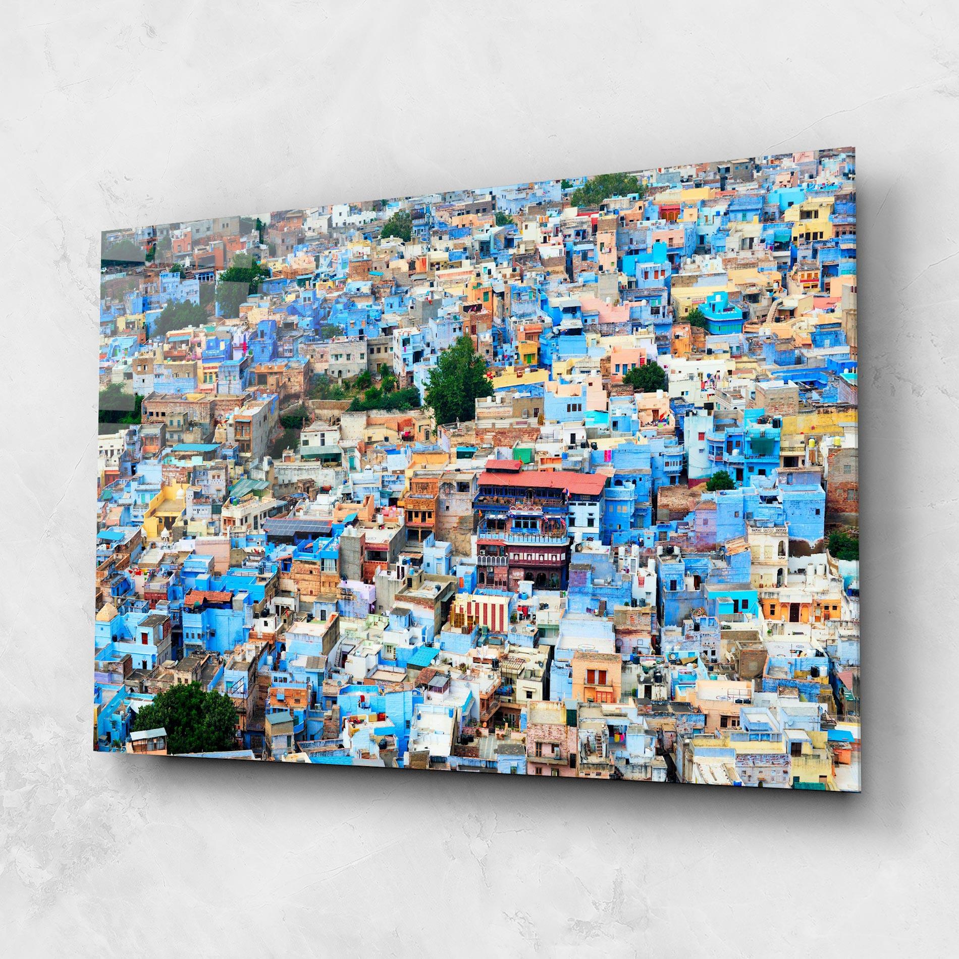 Tablou Sticla Blue City Rajasthan mockup 1
