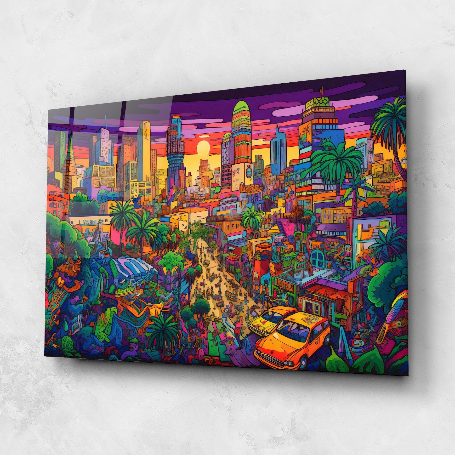 Tablou Sticla Colorful Mural City mockup 1