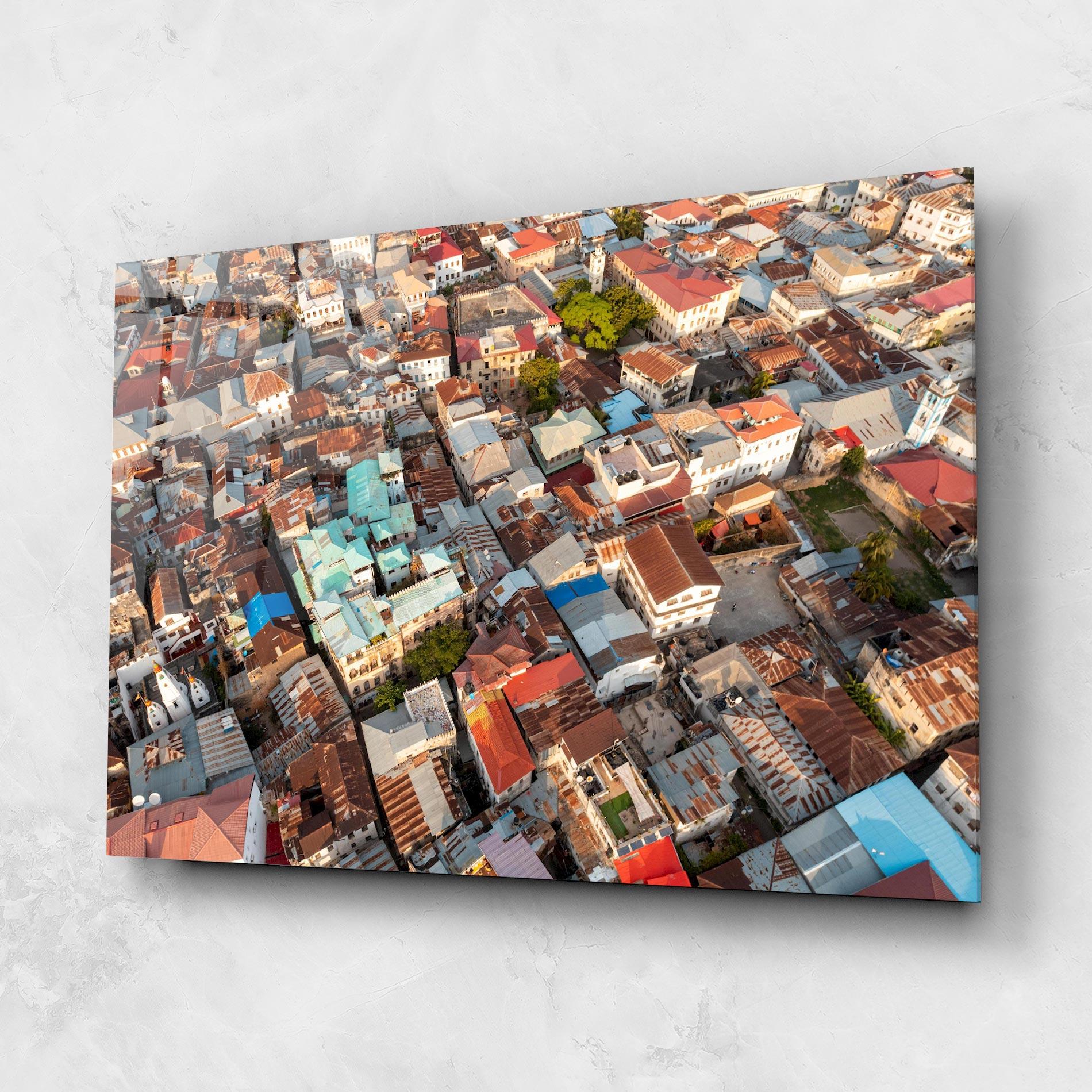 Tablou Sticla Island Tanzania Buildings mockup 1