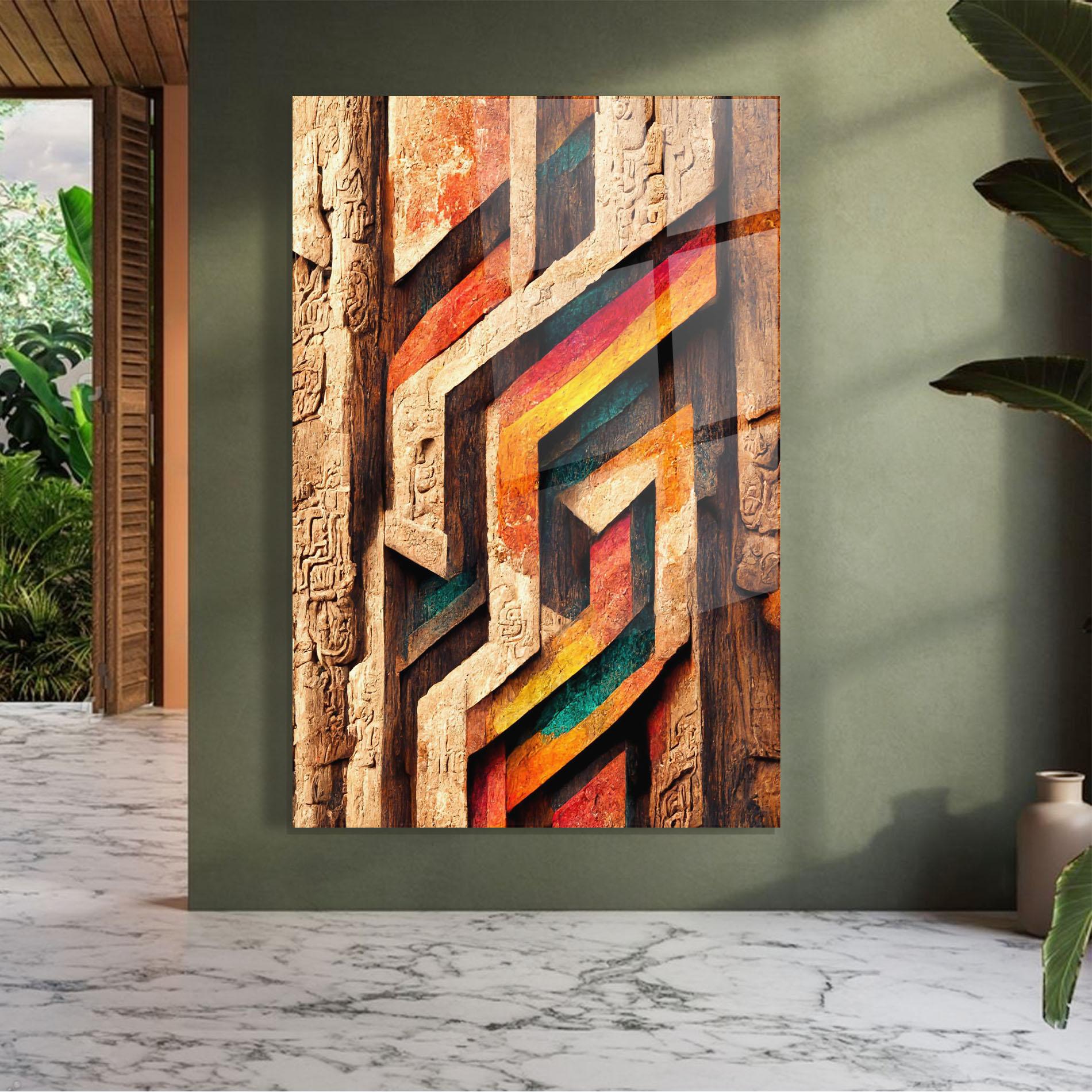 Tablou Sticla Mayan Style Wood mockup 7