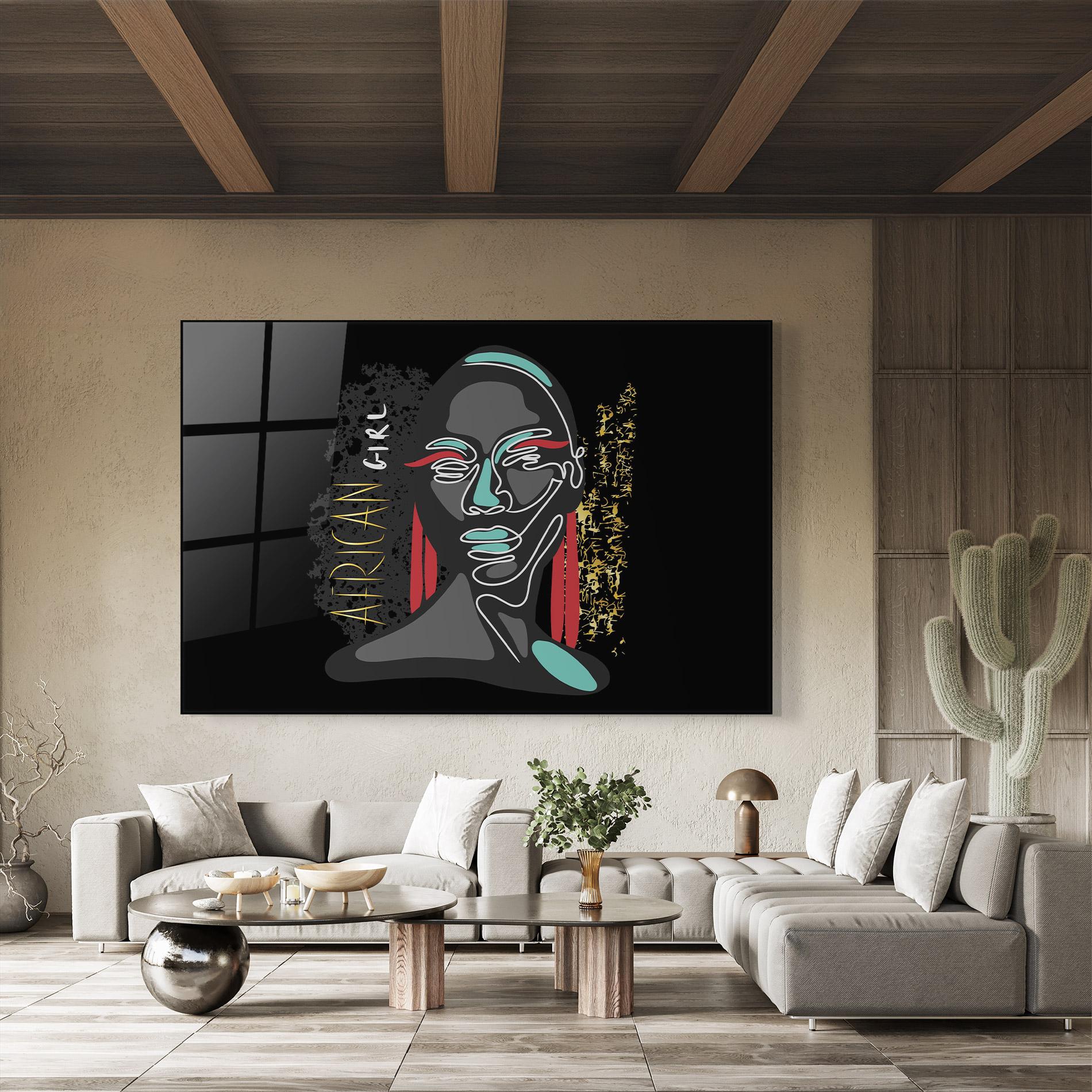 Tablou Sticla Gold African Girl mockup 8