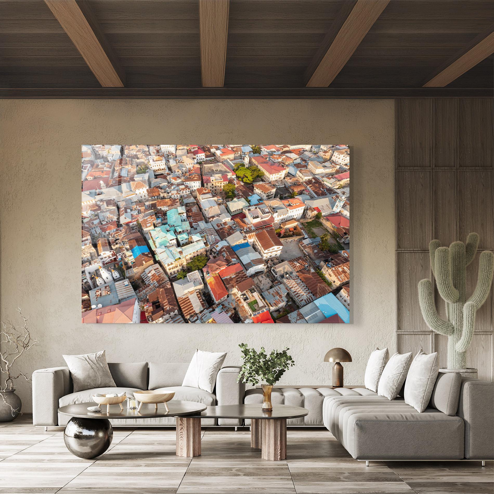 Tablou Sticla Island Tanzania Buildings mockup 8