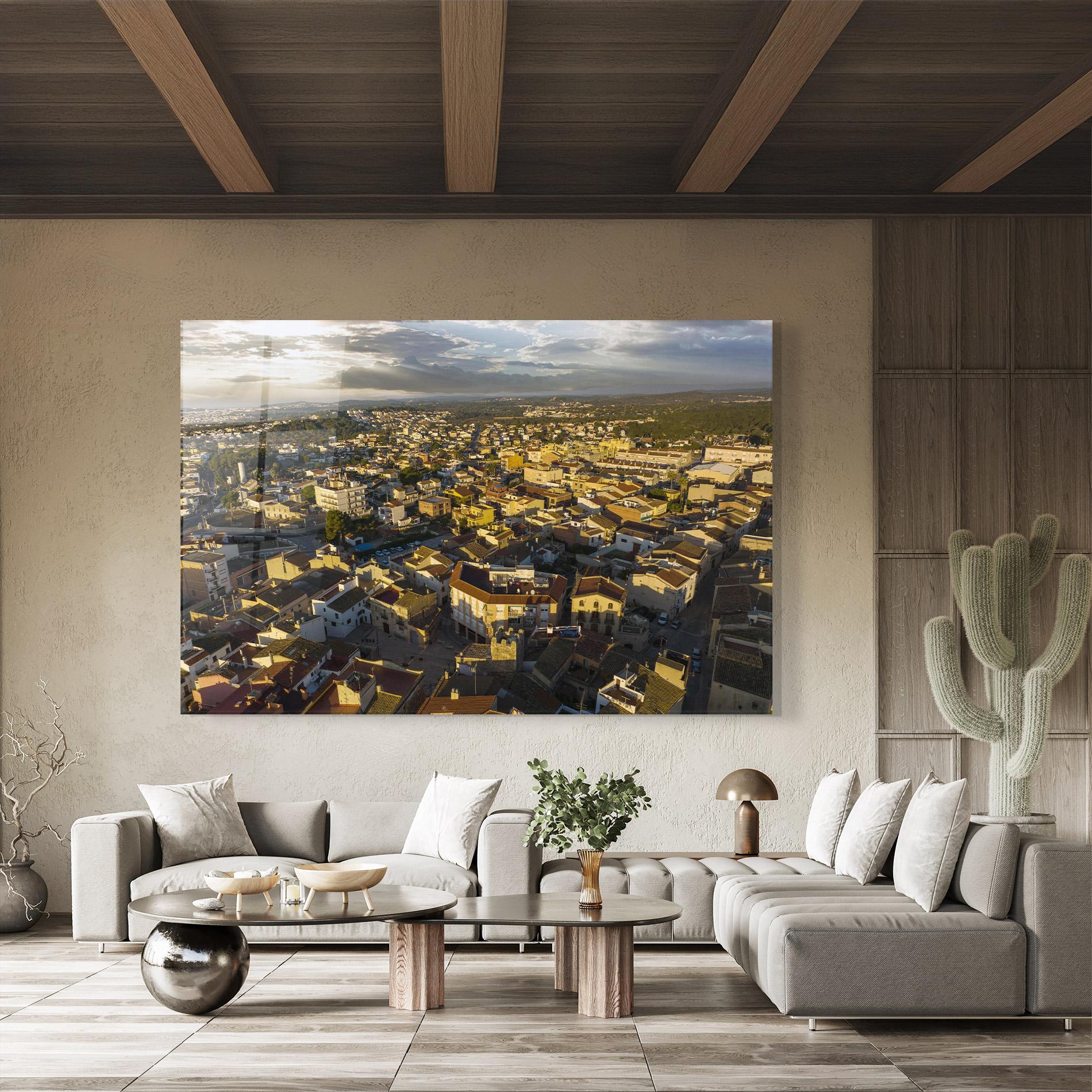 Tablou Sticla Streets Town Sunrise mockup 8