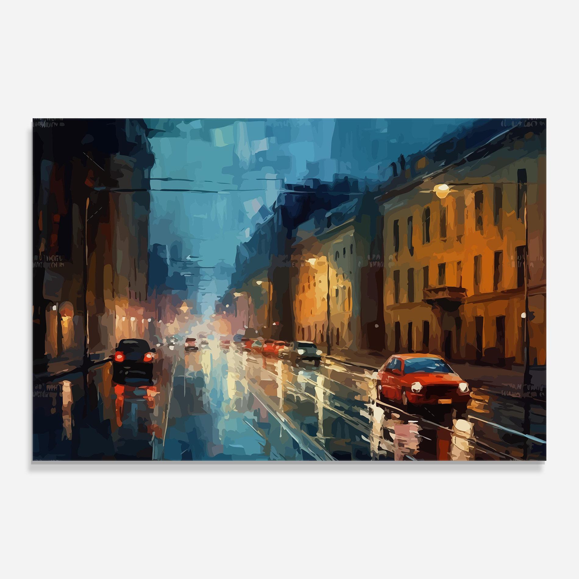 Tablou Sticla Red Car City Night mockup 0